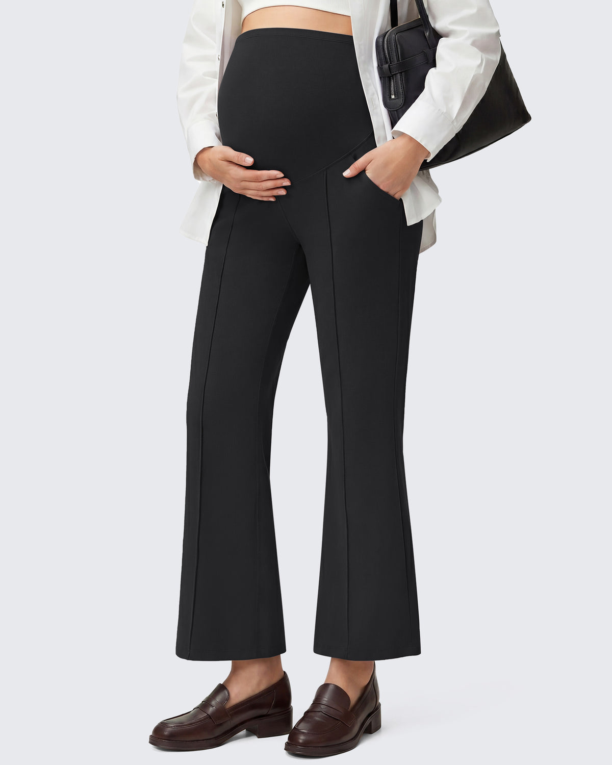 G4Free - G4Free EverGoing Maternity Flare Leggings with Pockets – Over the Belly 25'' -GF26AY1008A001A-S