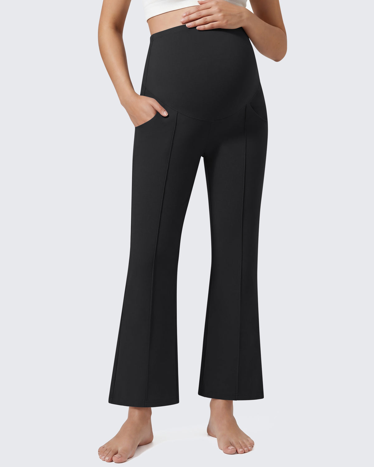 G4Free - G4Free EverGoing Maternity Flare Leggings with Pockets – Over the Belly 25'' -GF26AY1008A001A-S