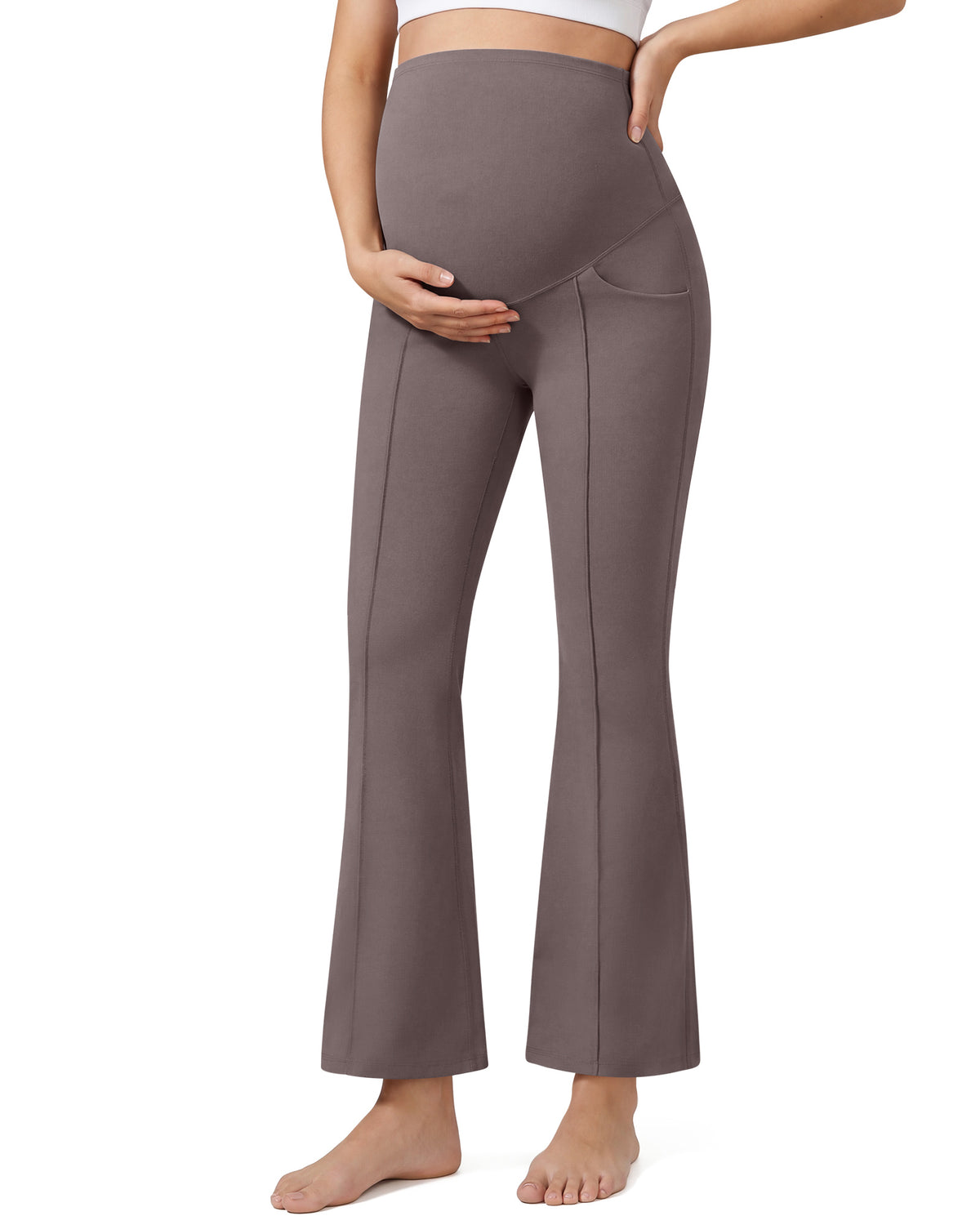 G4Free - G4Free EverGoing Maternity Flare Leggings with Pockets – Over the Belly 25'' -GF26AY1008A001A-S