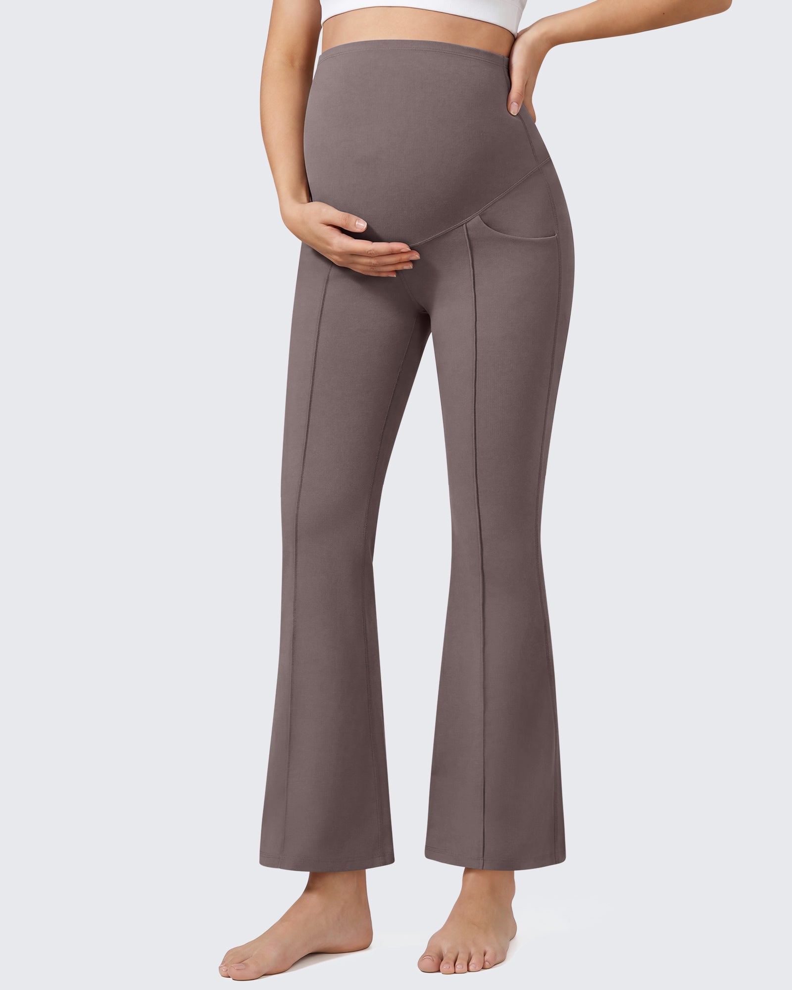 G4Free - G4Free EverGoing Maternity Flare Leggings with Pockets – Over the Belly 25'' -GF26AY1008A001A-S