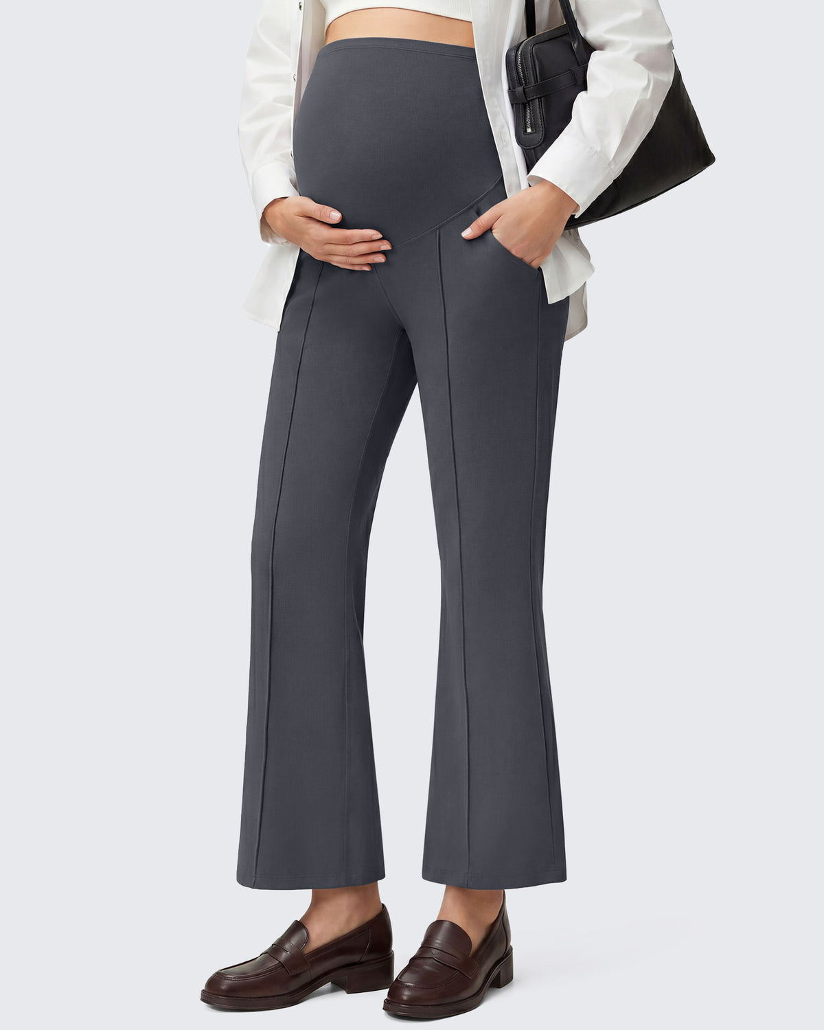 G4Free - G4Free EverGoing Maternity Flare Leggings with Pockets – Over the Belly 25'' -GF26AY1008C001A-S