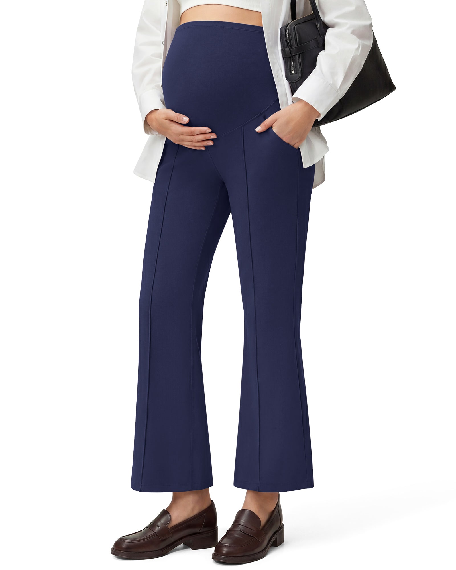 G4Free - G4Free EverGoing Maternity Flare Leggings with Pockets – Over the Belly 25'' -GF26AY1008D018A-S