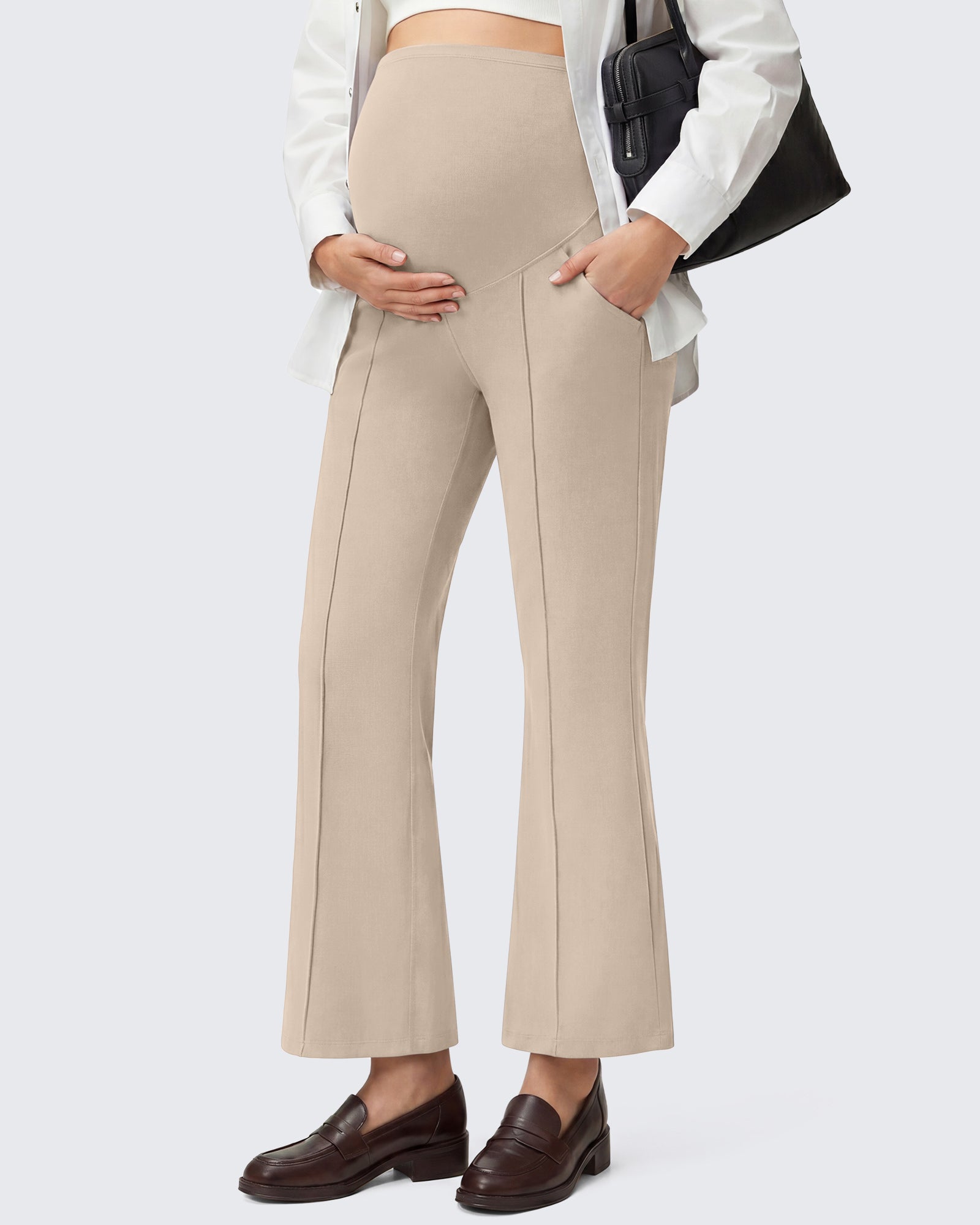 G4Free - G4Free EverGoing Maternity Flare Leggings with Pockets – Over the Belly 25'' -GF26AY1008F001A-S