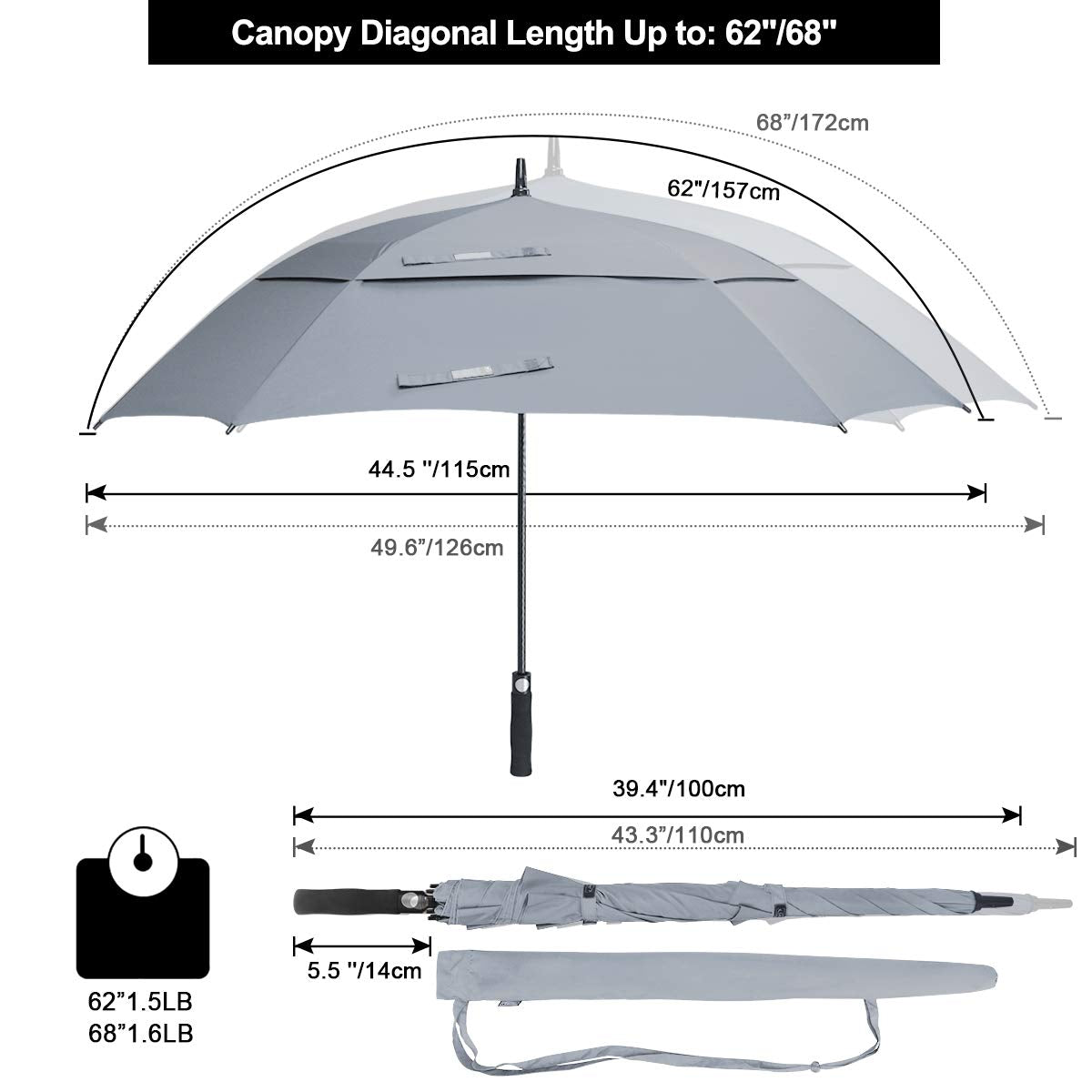 G4Free - G4Free Extra Large Golf Umbrella 62/68 inch Vented Square Umbrella -D02V717A