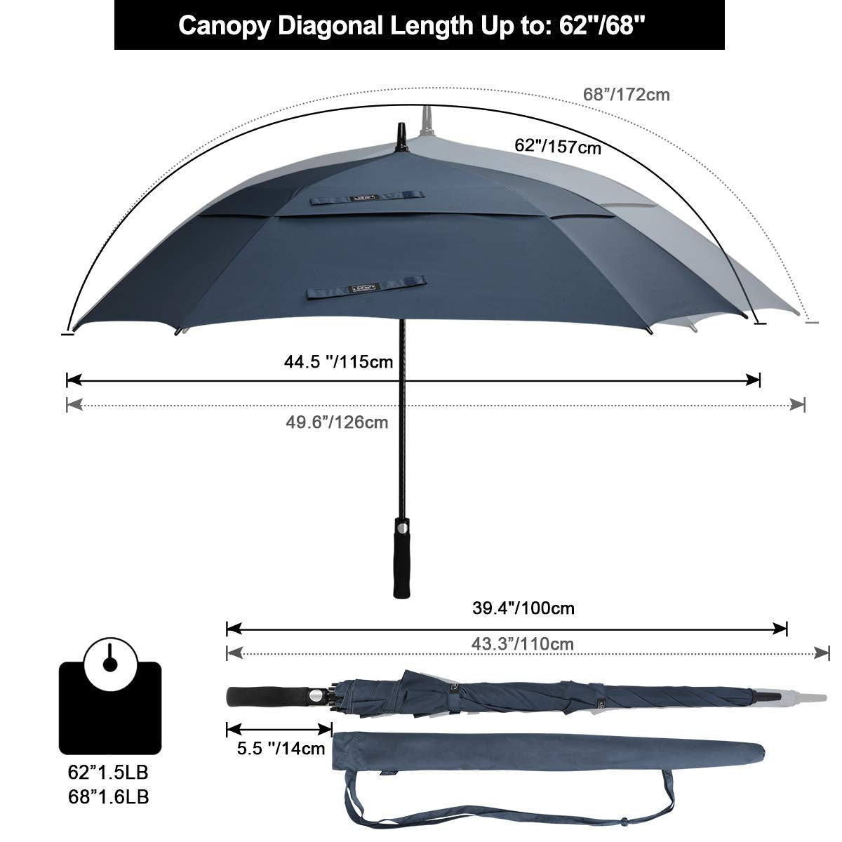 G4Free - G4Free Extra Large Golf Umbrella 62/68 inch Vented Square Umbrella -D02V717A