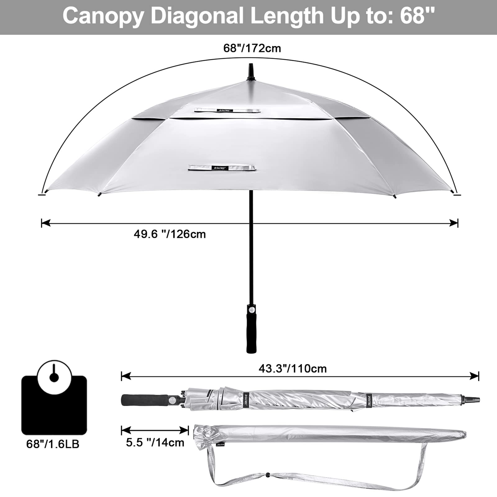G4Free - G4Free Extra Large Golf Umbrella 62/68 inch Vented Square Umbrella -D02V717A
