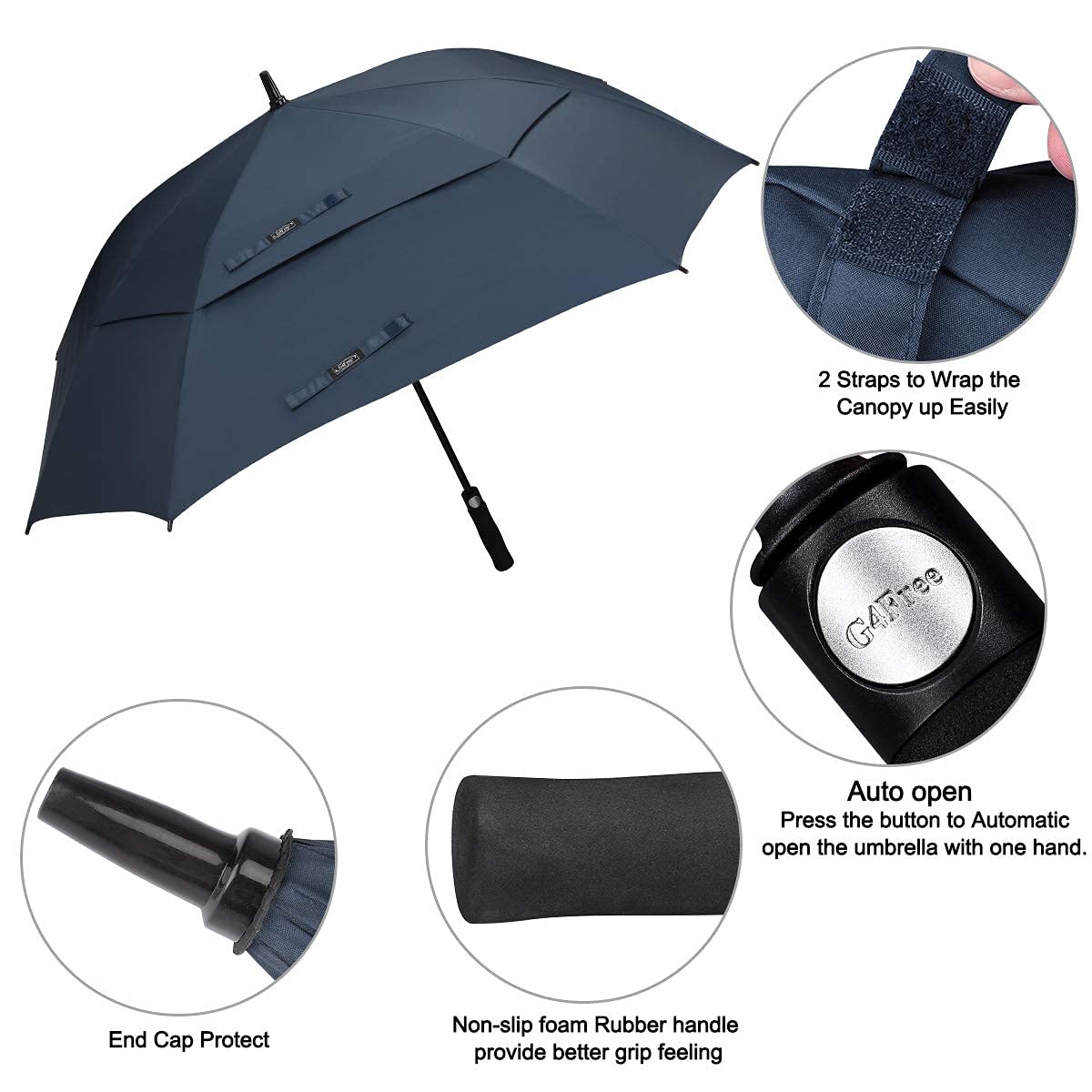 G4Free - G4Free Extra Large Golf Umbrella 62/68 inch Vented Square Umbrella -D02V717A