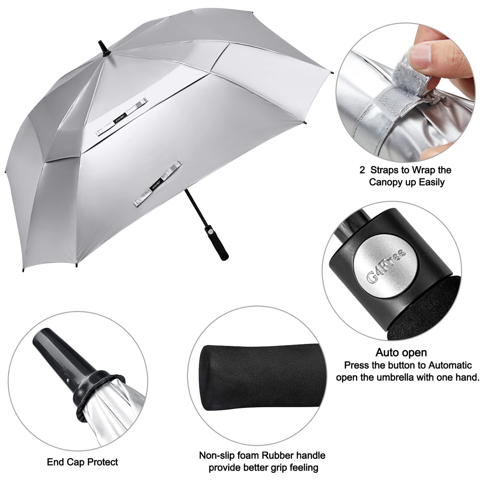 G4Free - G4Free Extra Large Golf Umbrella 62/68 inch Vented Square Umbrella -D02V717A