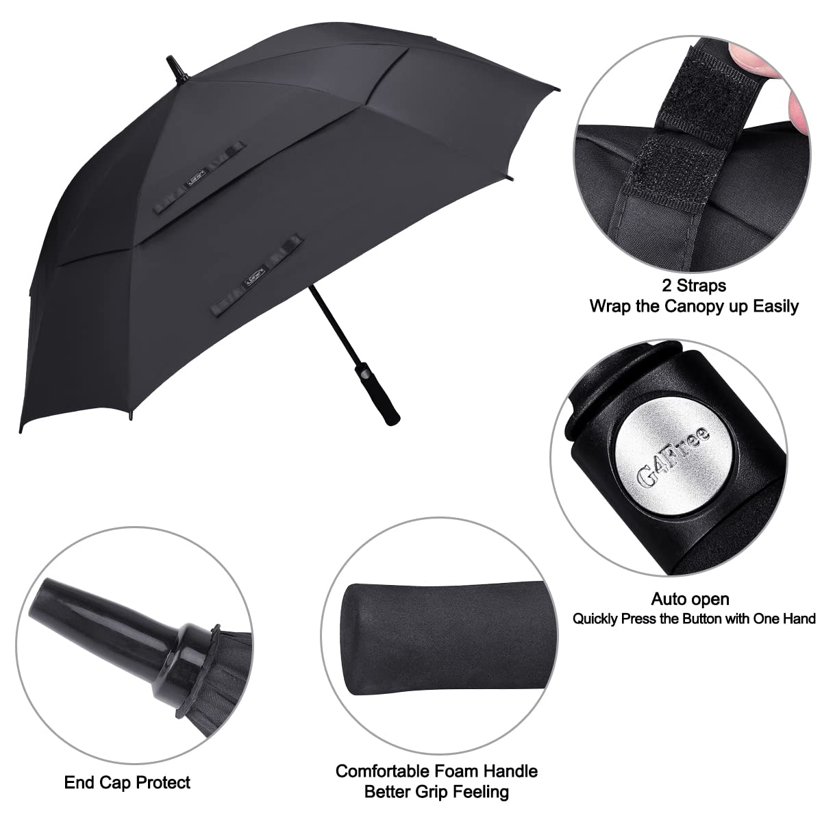 G4Free - G4Free Extra Large Golf Umbrella 62/68 inch Vented Square Umbrella -D02V717A
