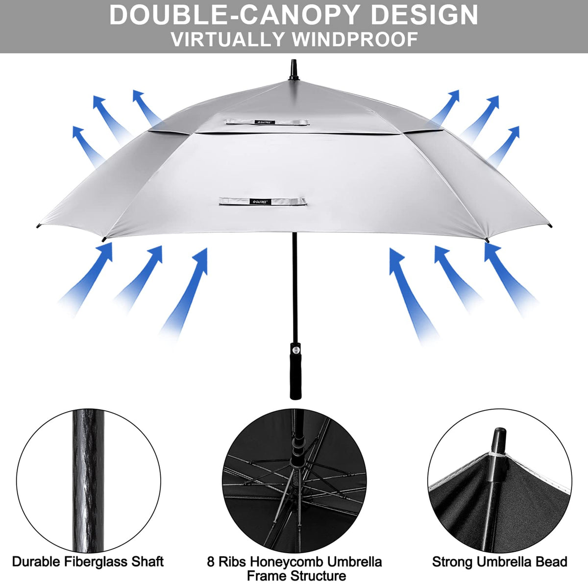 G4Free - G4Free Extra Large Golf Umbrella 62/68 inch Vented Square Umbrella -D02V717A
