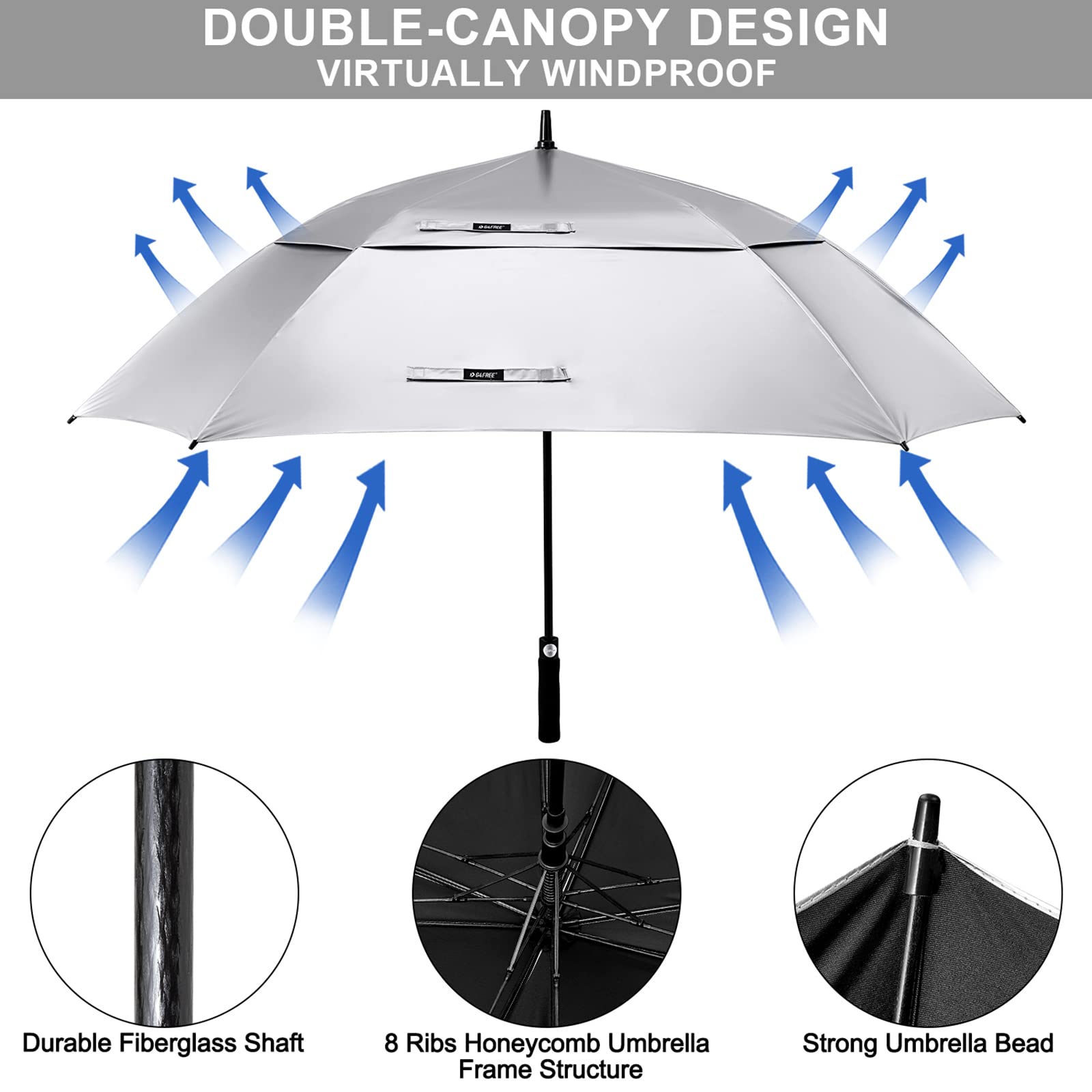 G4Free - G4Free Extra Large Golf Umbrella 62/68 inch Vented Square Umbrella -D02V717A