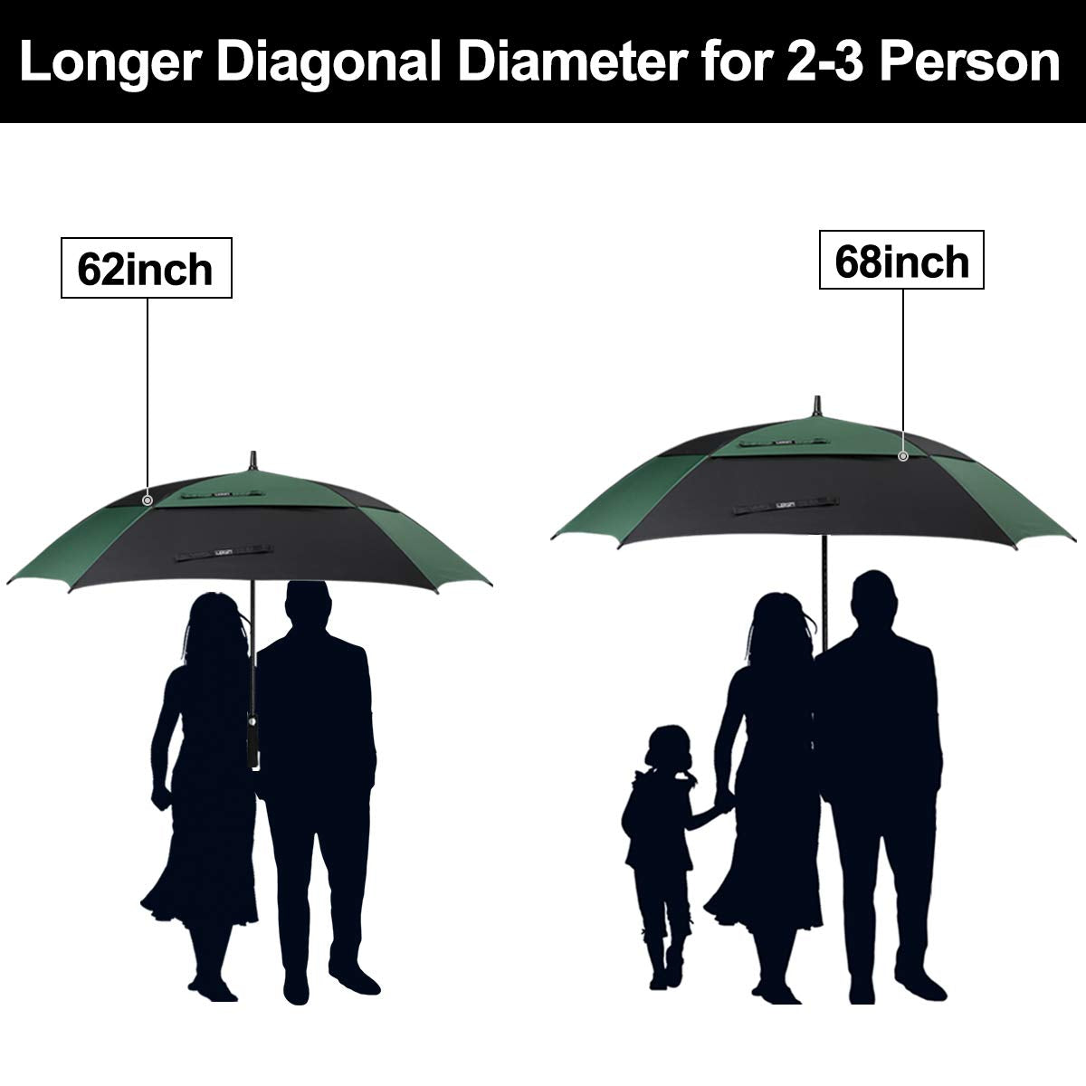 G4Free - G4Free Extra Large Golf Umbrella 62/68 inch Vented Square Umbrella -D02V717A