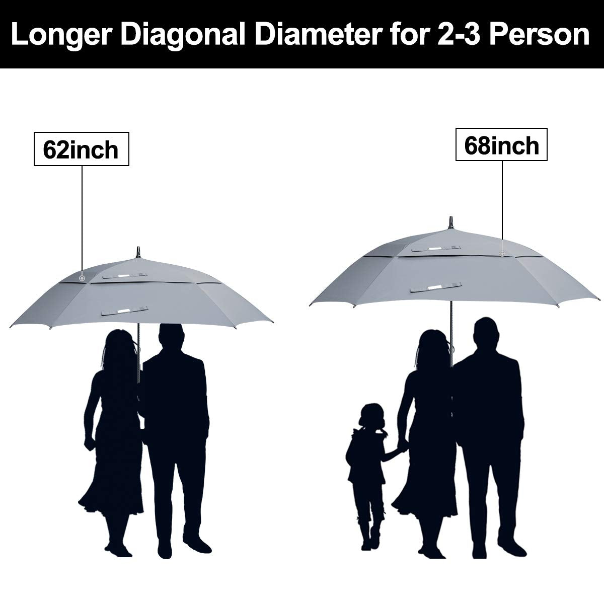 G4Free - G4Free Extra Large Golf Umbrella 62/68 inch Vented Square Umbrella -D02V717A