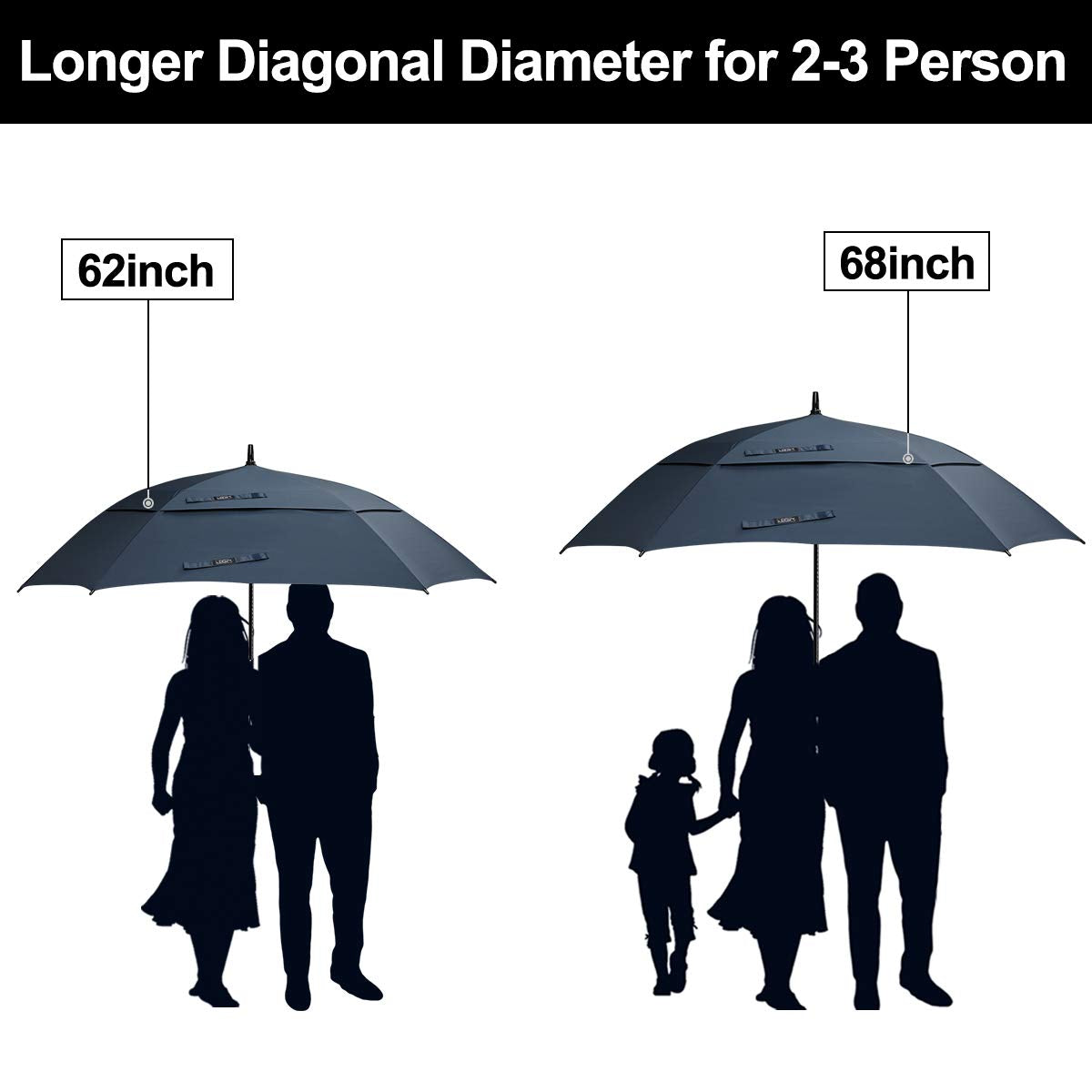 G4Free - G4Free Extra Large Golf Umbrella 62/68 inch Vented Square Umbrella -D02V717A