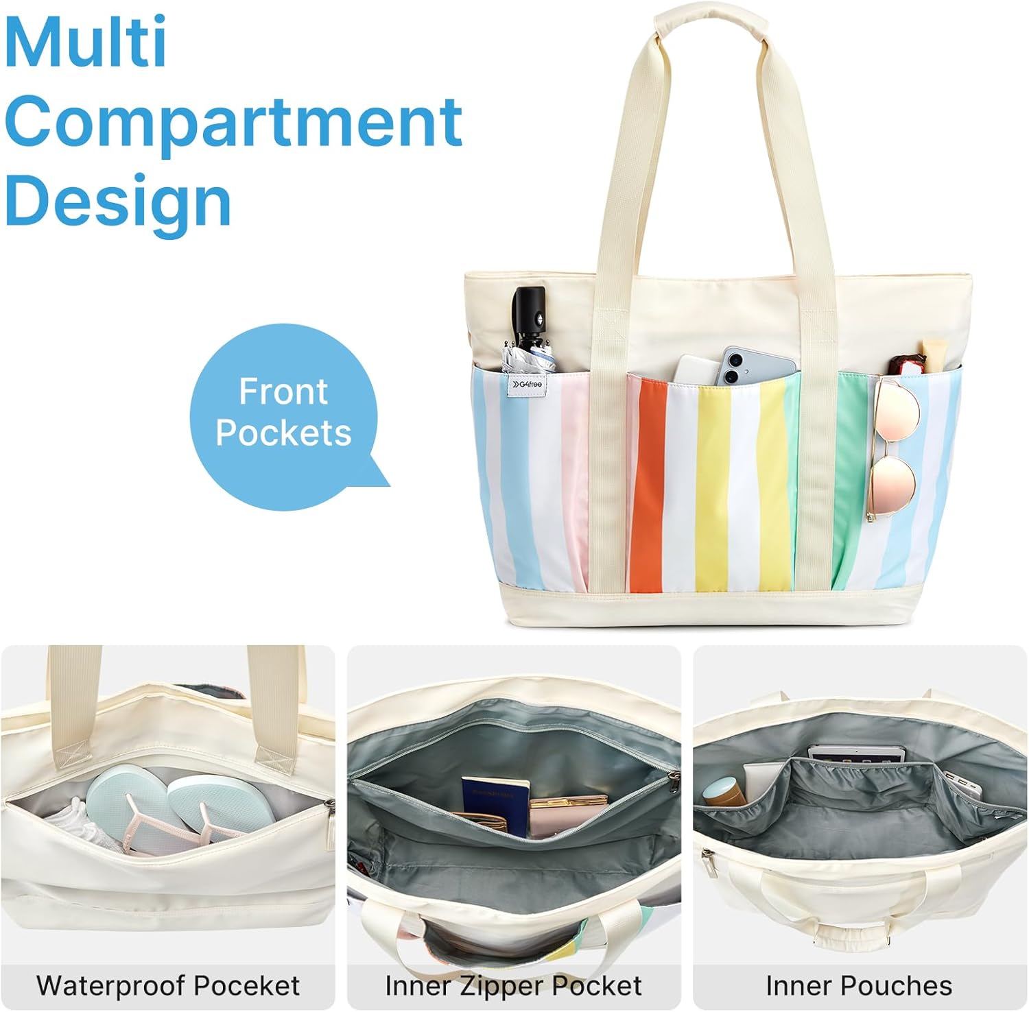 G4Free - G4Free Foldable Waterproof Beach Tote Pool Bag -TN24B462A