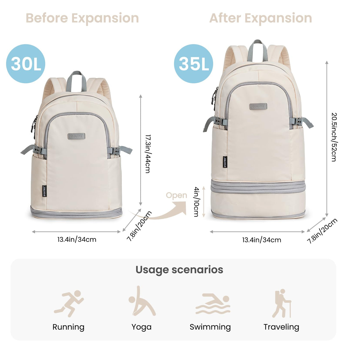 G4Free - G4Free Gym Backpack For Women with Shoes Compartment & Wet Pocket -TN23B238D