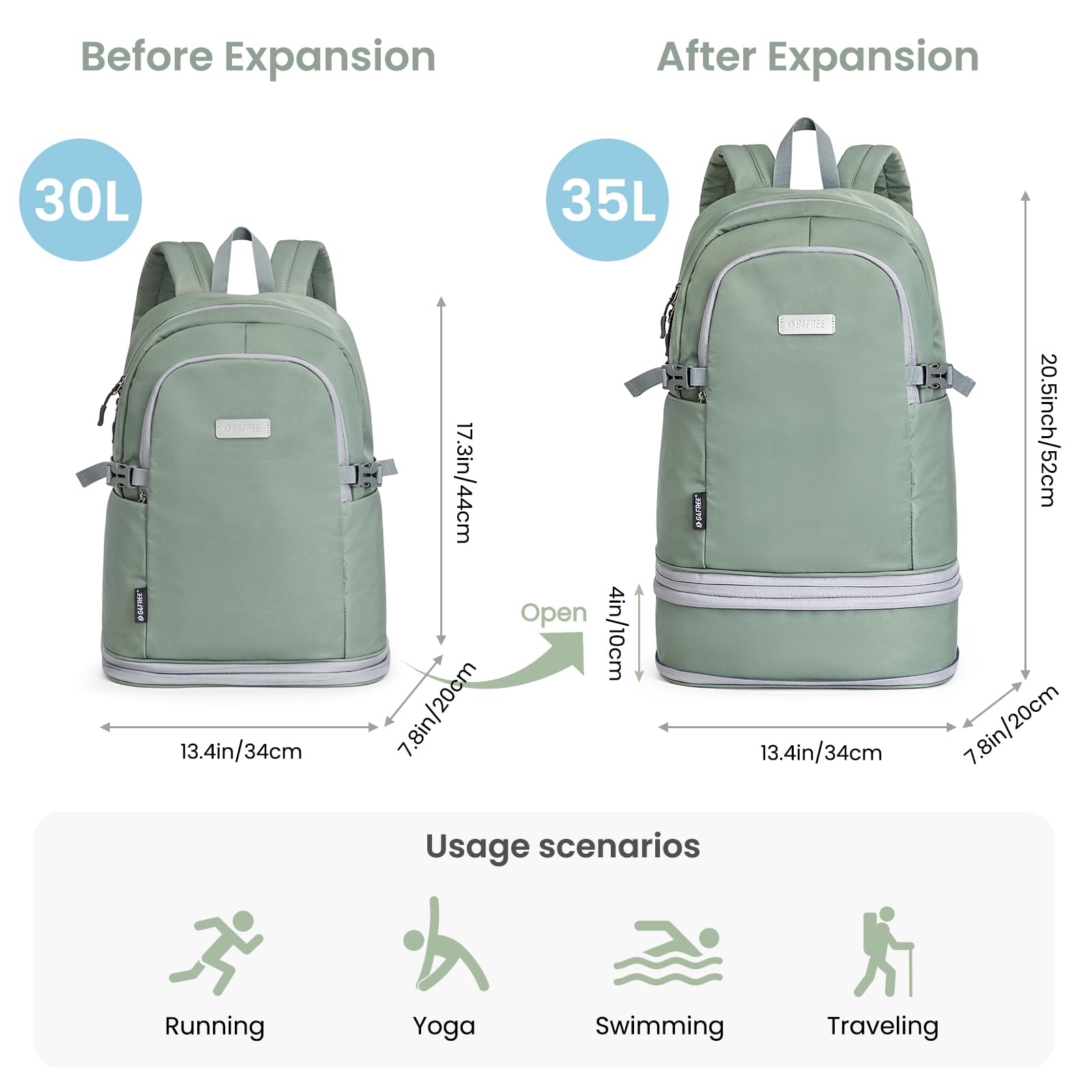 G4Free - G4Free Gym Backpack For Women with Shoes Compartment & Wet Pocket -TN23B238D