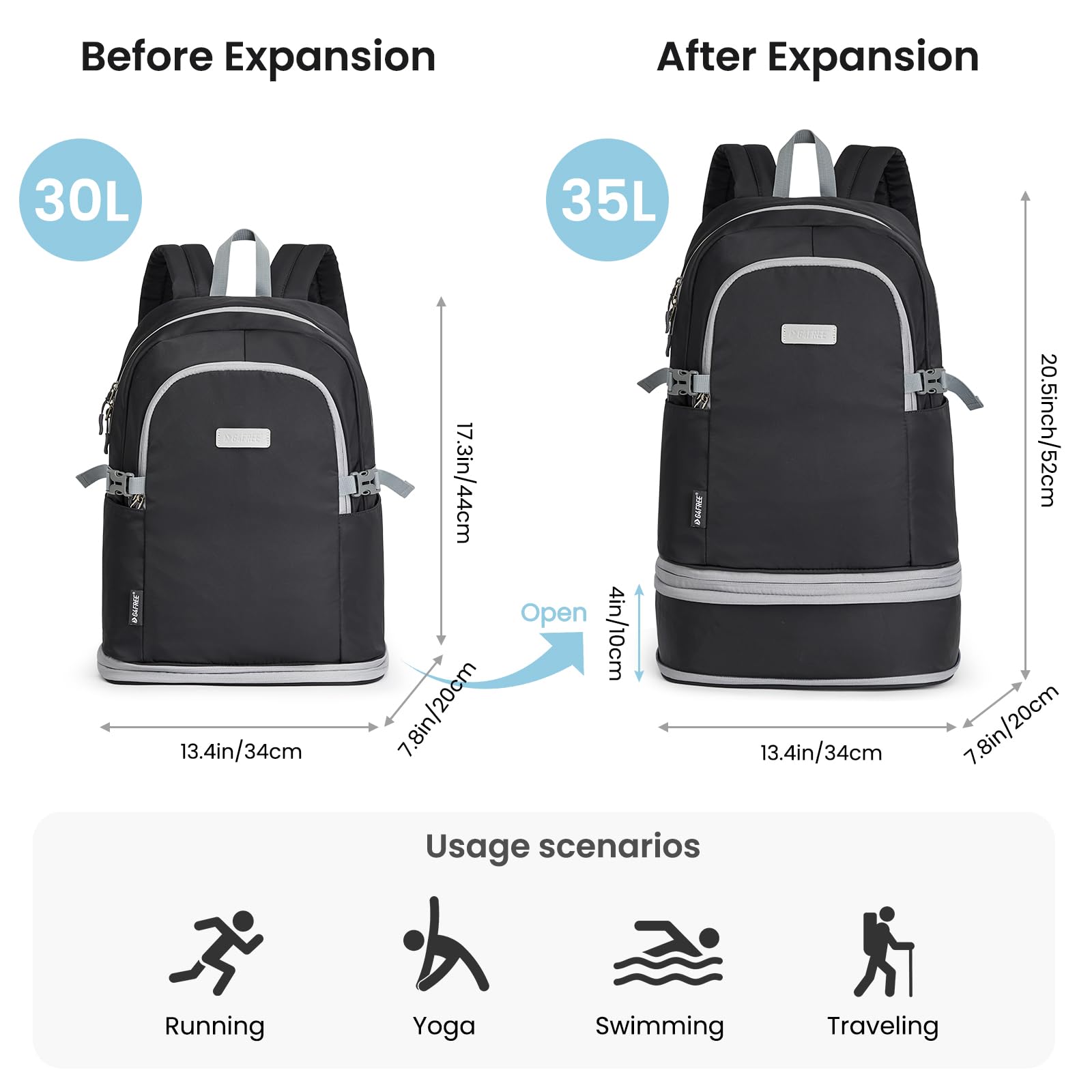 G4Free - G4Free Gym Backpack For Women with Shoes Compartment & Wet Pocket -TN23B238D