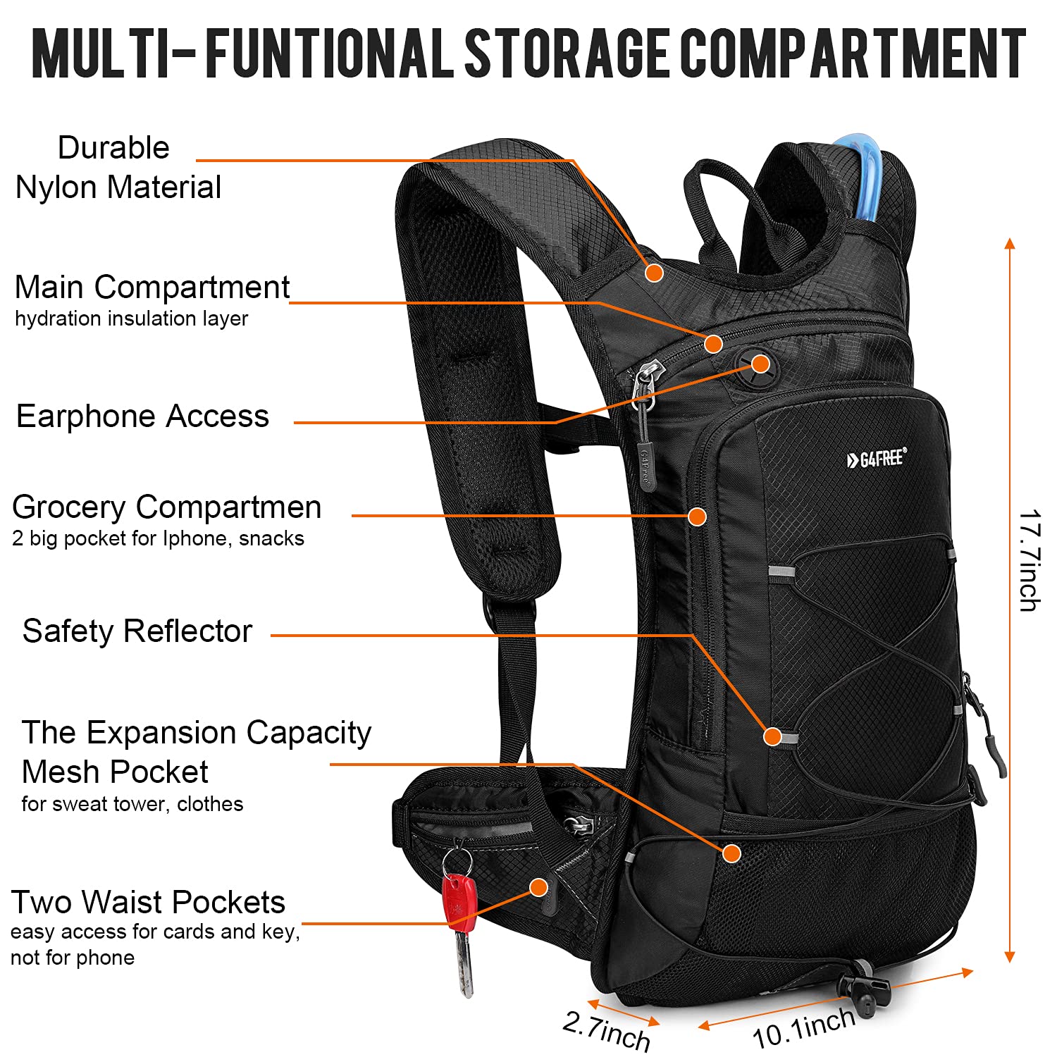 G4Free - G4Free Insulated Hydration Backpack Pack with 2L BPA -D02V741A