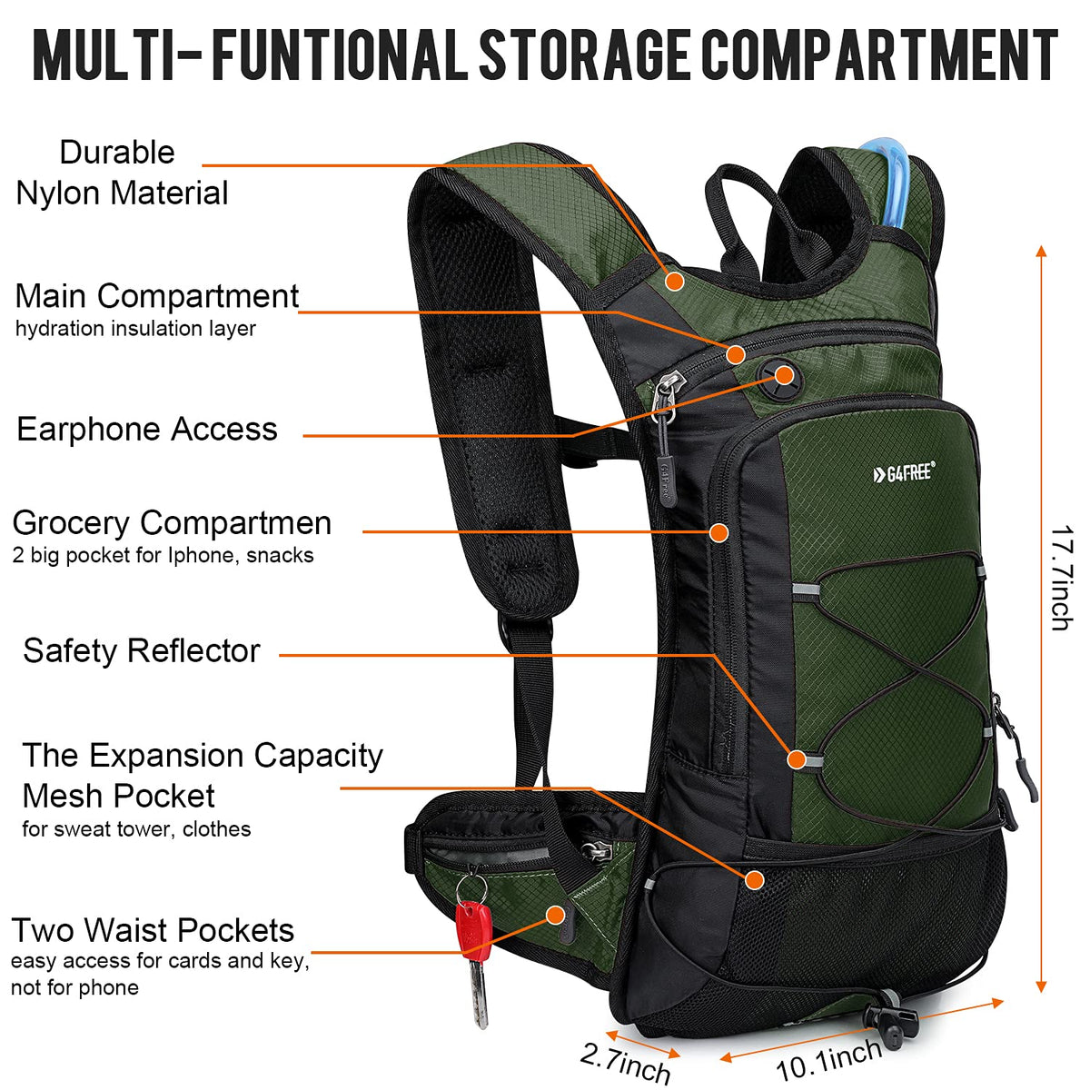 G4Free - G4Free Insulated Hydration Backpack Pack with 2L BPA -D02V741A