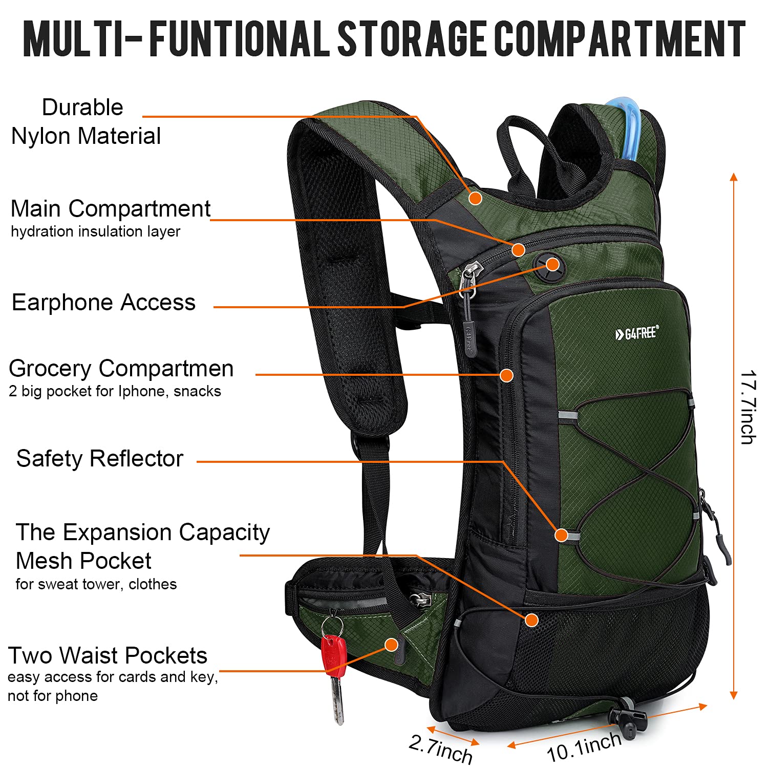 G4Free - G4Free Insulated Hydration Backpack Pack with 2L BPA -D02V741A