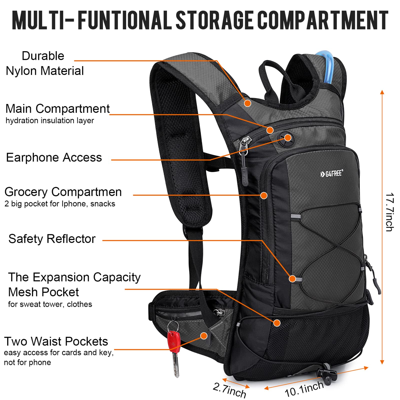 G4Free - G4Free Insulated Hydration Backpack Pack with 2L BPA -D02V741A