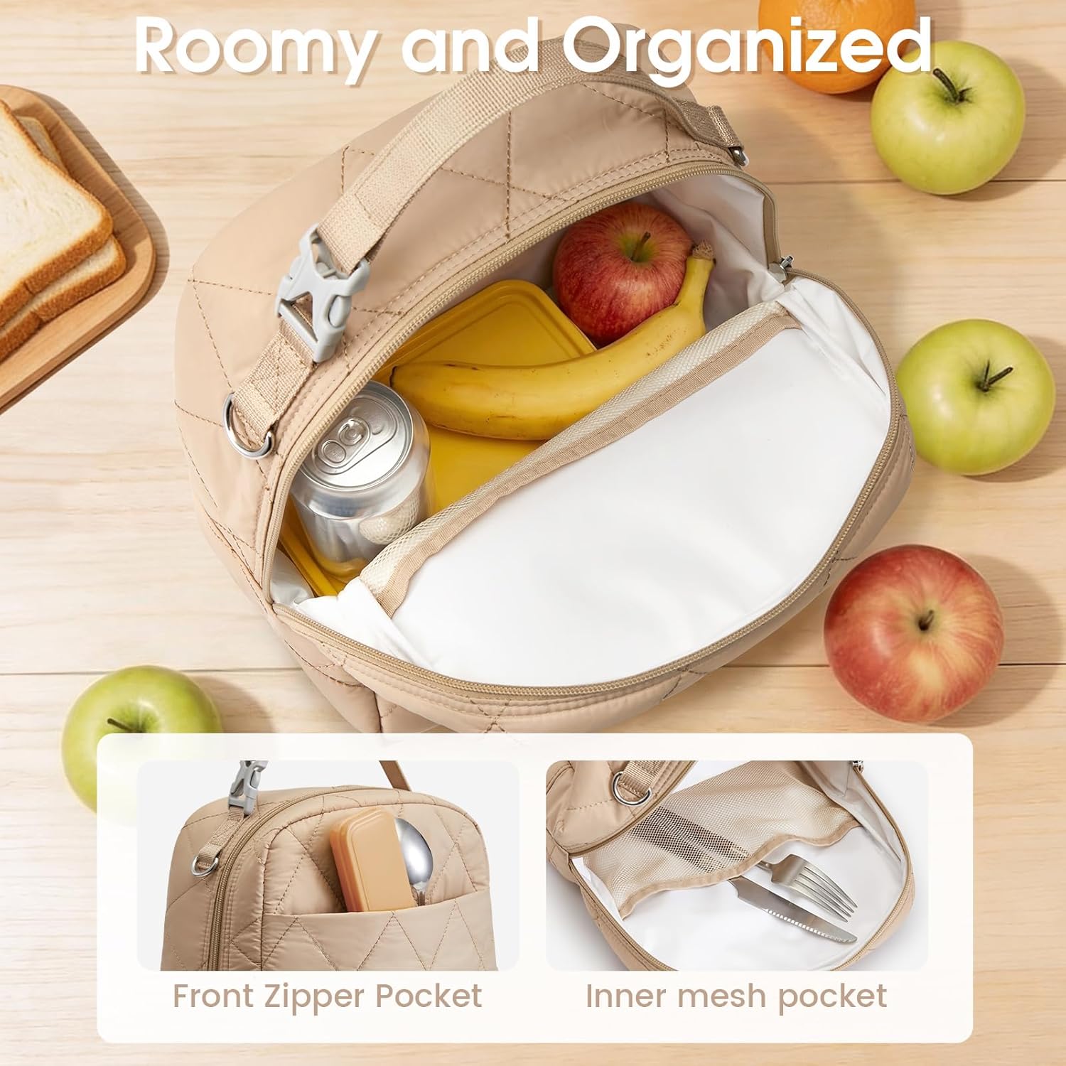 G4Free - G4Free Large Insulated Lunch Bag, Leakproof Quilted Lunch Box Women Men -TN25B590C
