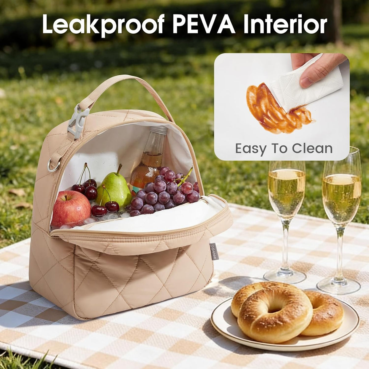 G4Free - G4Free Large Insulated Lunch Bag, Leakproof Quilted Lunch Box Women Men -TN25B590C