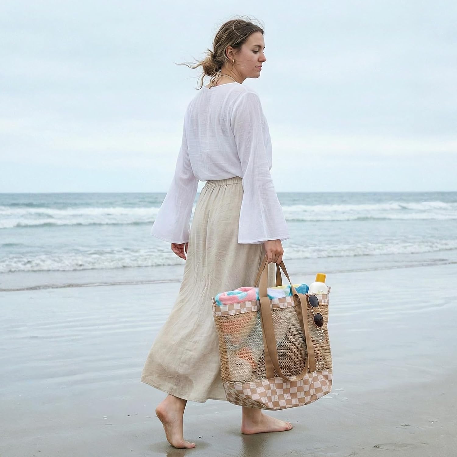 G4Free - G4Free Mesh Beach Tote Bags Extra Large Packable -TN25B599B