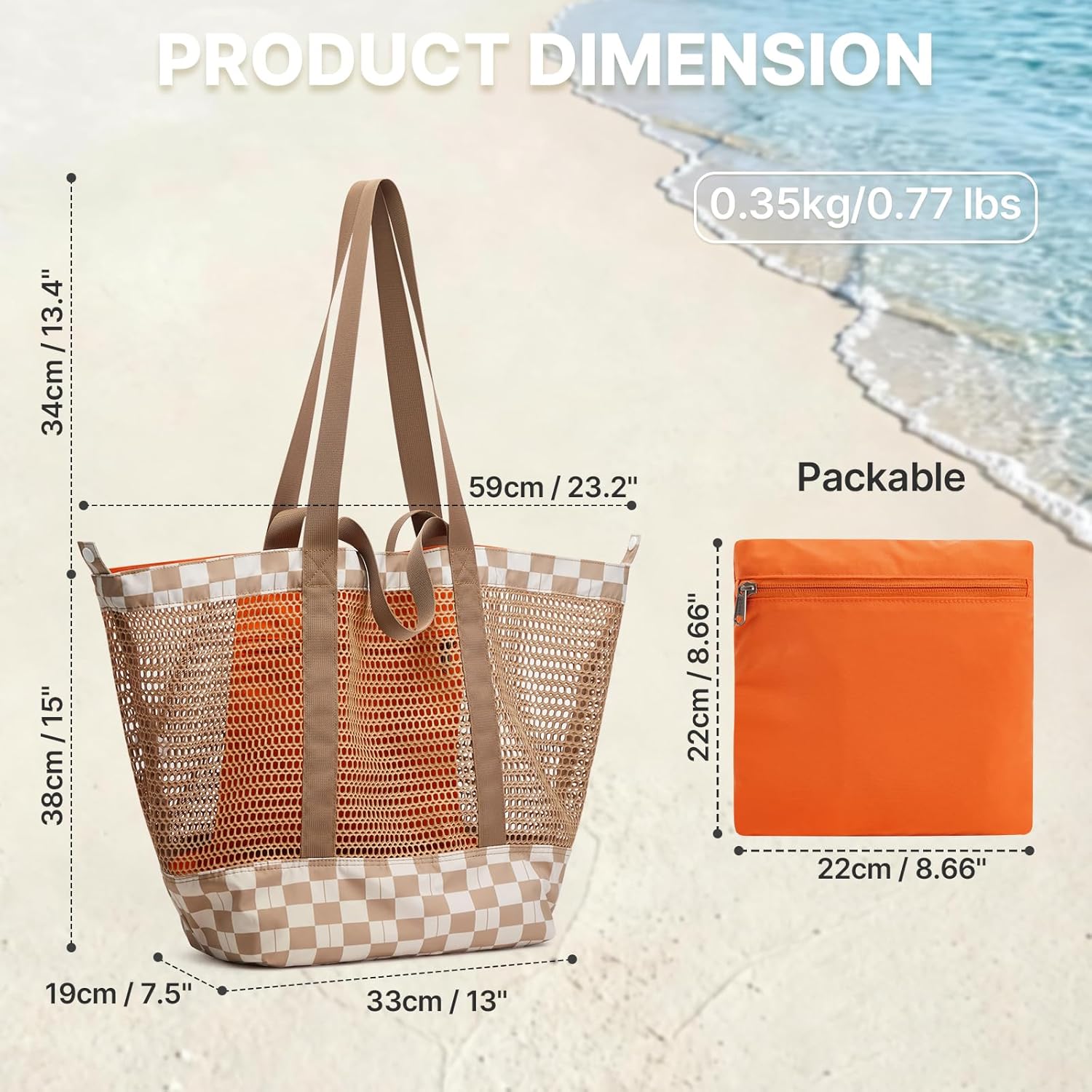 G4Free - G4Free Mesh Beach Tote Bags Extra Large Packable -TN25B599B