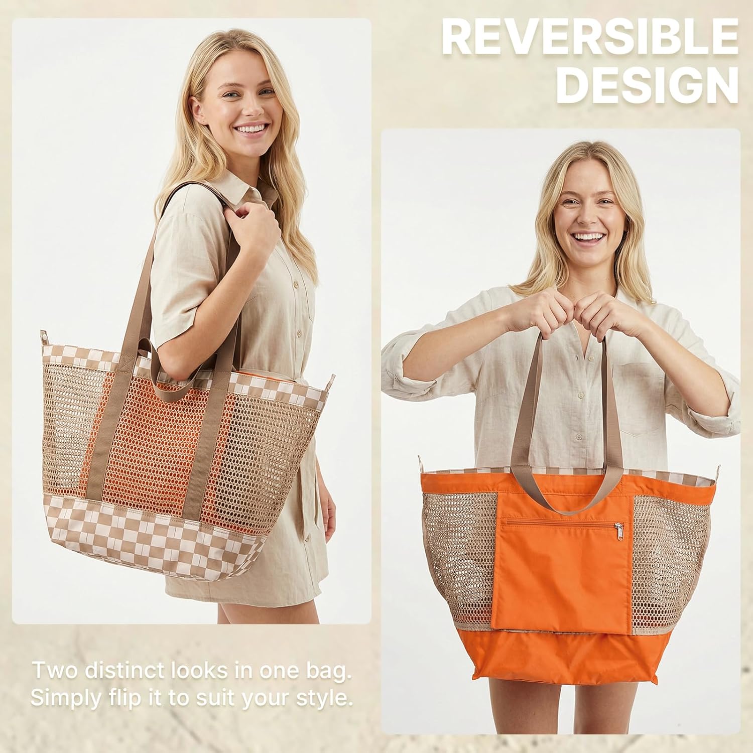 G4Free - G4Free Mesh Beach Tote Bags Extra Large Packable -TN25B599B