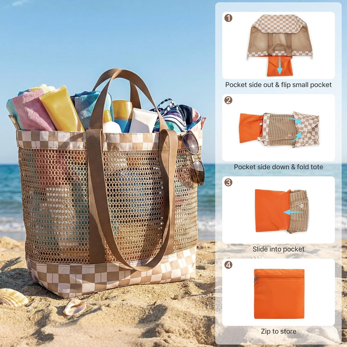G4Free - G4Free Mesh Beach Tote Bags Extra Large Packable -TN25B599B