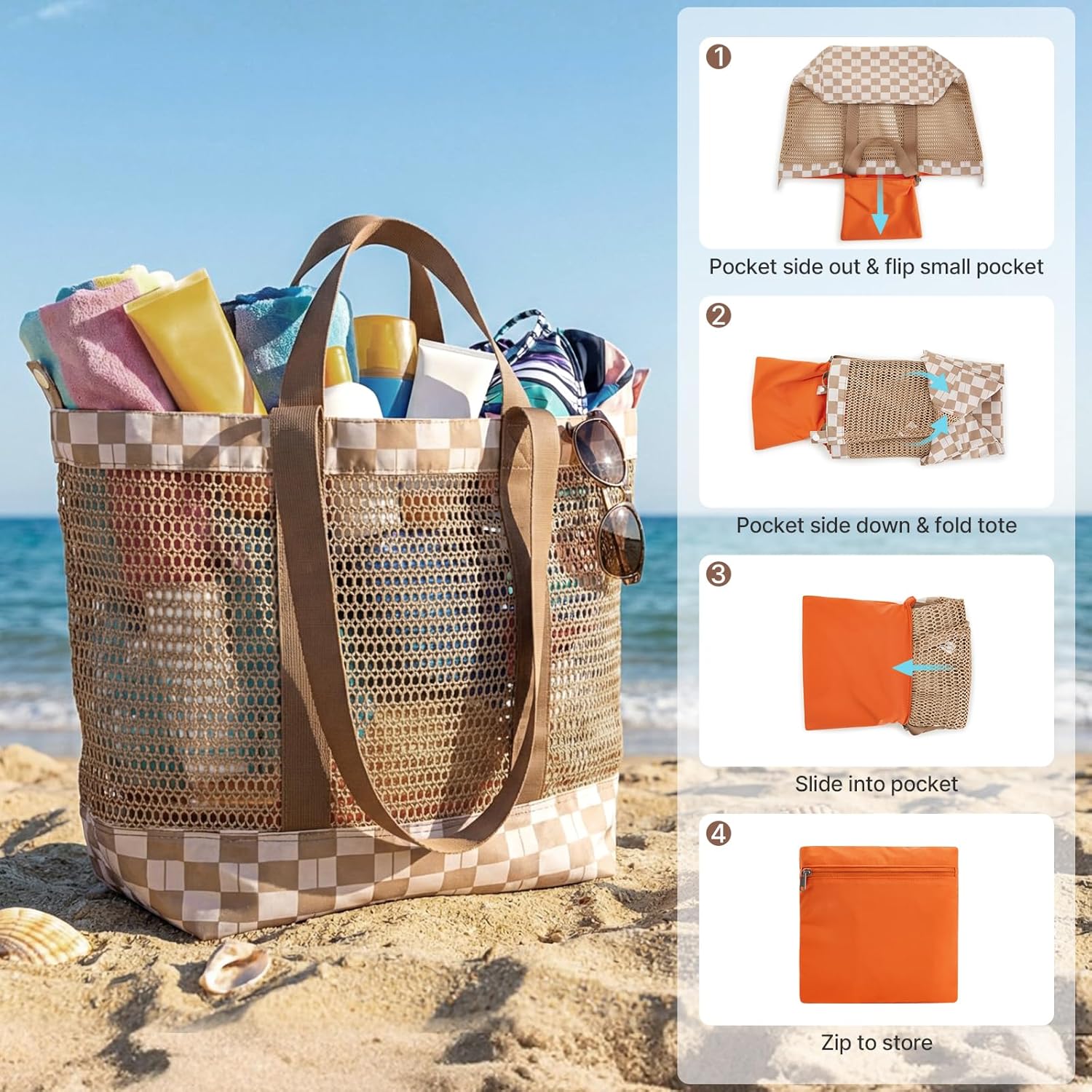 G4Free - G4Free Mesh Beach Tote Bags Extra Large Packable -TN25B599B