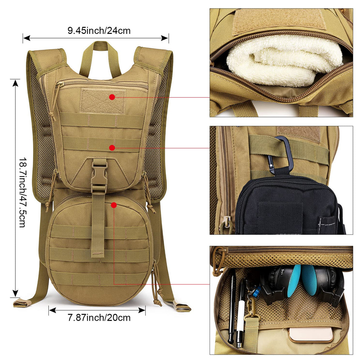 G4Free - G4Free Military Tactical Hydration Backpack with 3L Upgraded Bladder -D02V560A