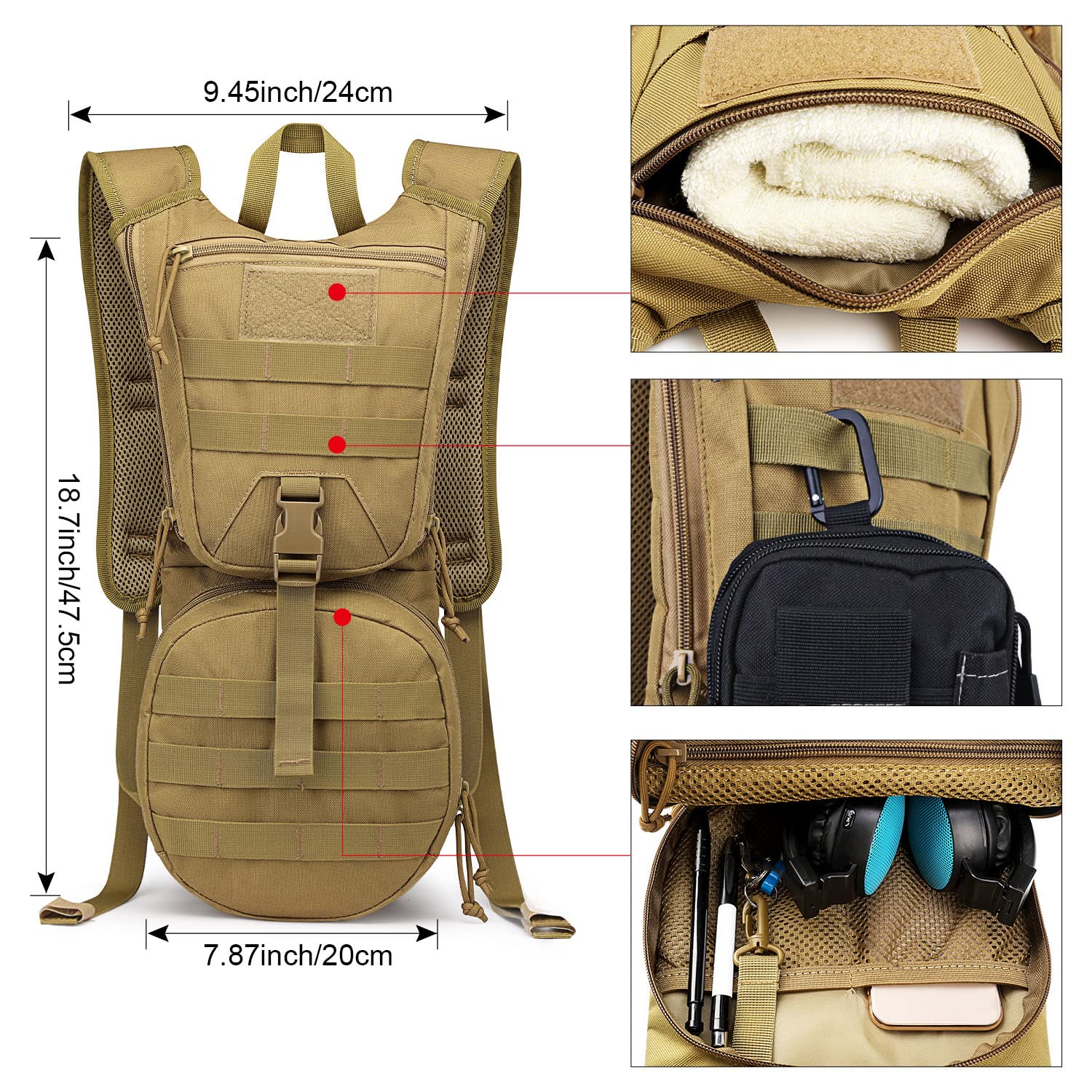 G4Free - G4Free Military Tactical Hydration Backpack with 3L Upgraded Bladder -D02V560A
