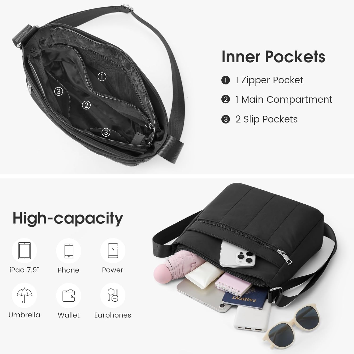 G4Free - G4Free Nylon Crossbody Bags, Lightweight Quilted Shoulder Handbags -TN25B550B