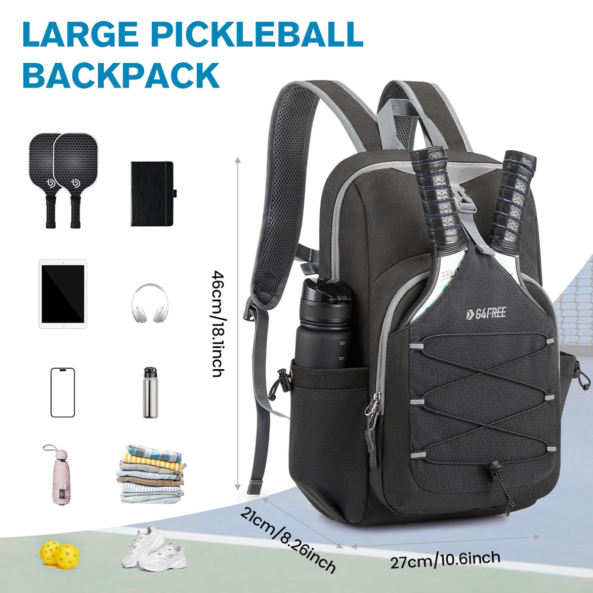 G4Free - G4Free Pickleball Backpack Fits 2 to 4 Paddles -TN23B318C
