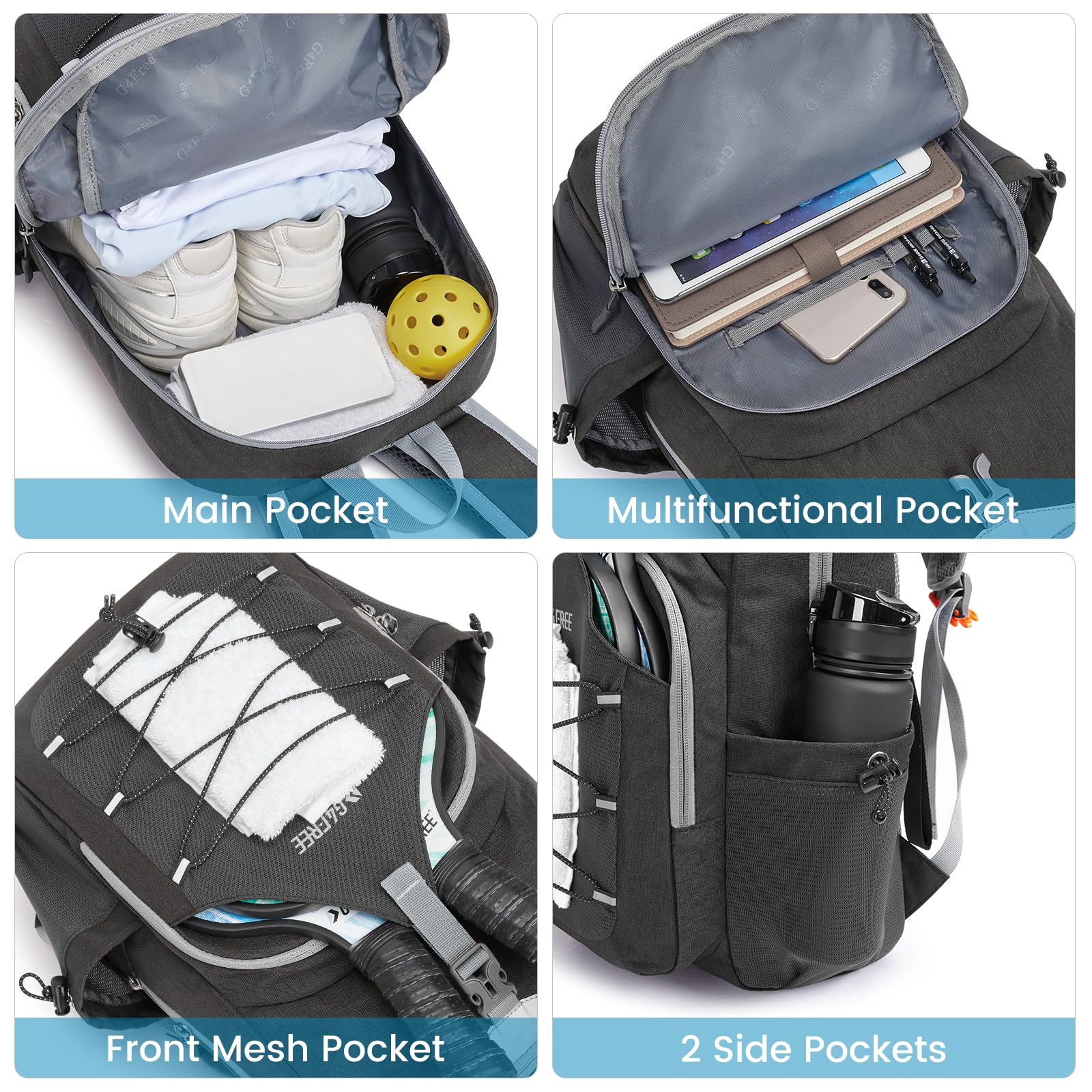 G4Free - G4Free Pickleball Backpack Fits 2 to 4 Paddles -TN23B318C