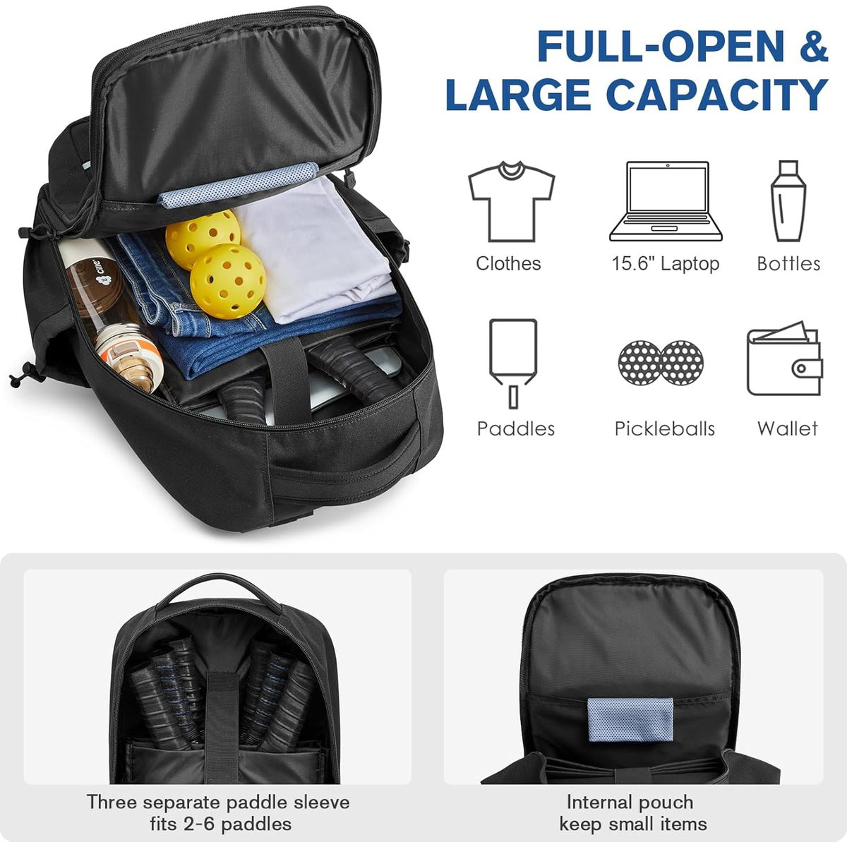 G4Free - G4Free Pickleball Bag Fits 2 to 6 Paddles with Fence Hook -TN25B491C