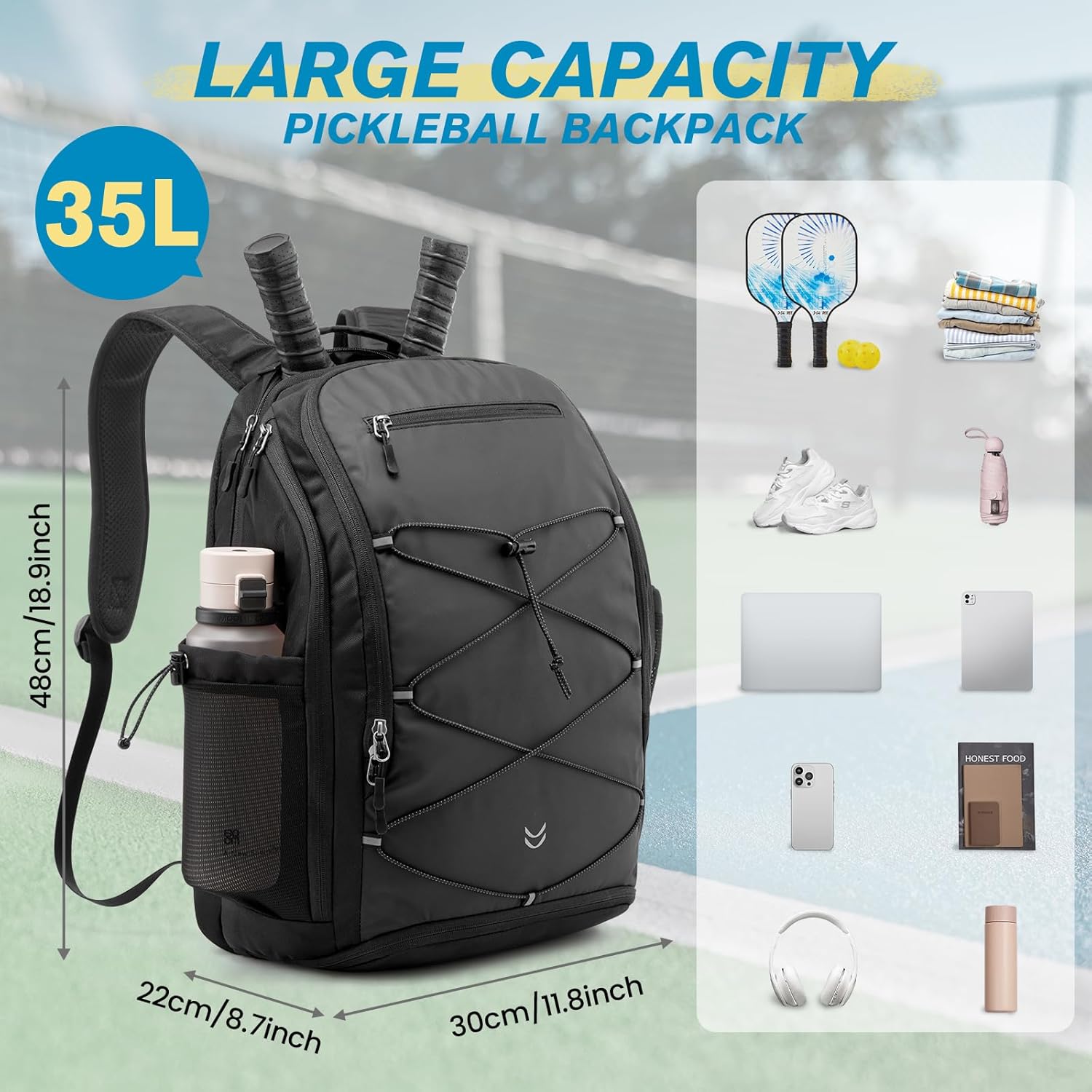 G4Free - G4Free Pickleball School Backpack with Fence Hook Laptop Compartment -TN25B518B