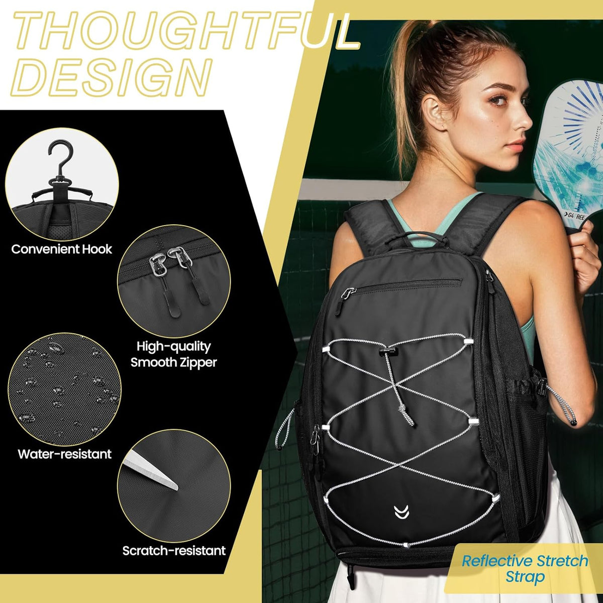 G4Free - G4Free Pickleball School Backpack with Fence Hook Laptop Compartment -TN25B518B
