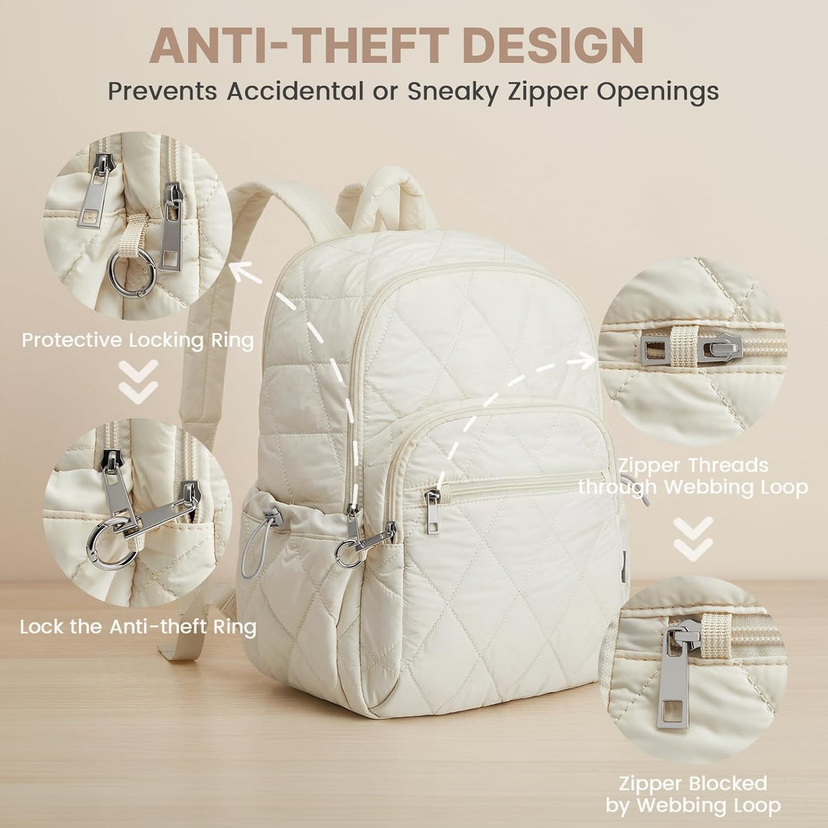 G4Free - G4Free Puffer Quilted with Anti-theft Buckle Backpack -TN25B585B