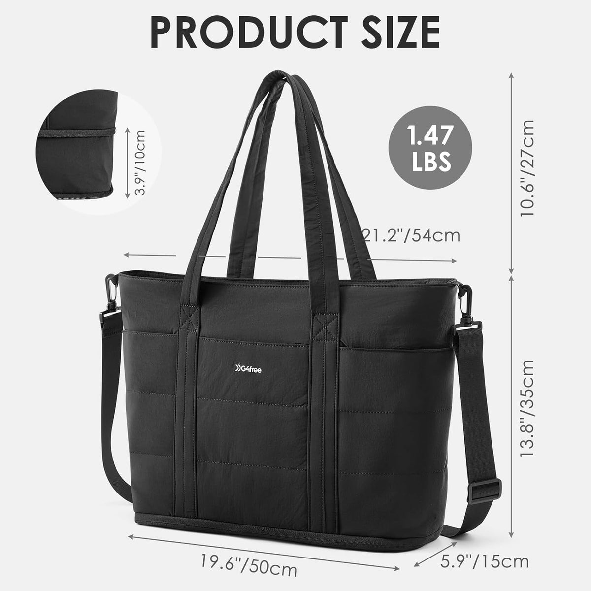 G4Free - G4Free Puffer  Tote Bag with Zipper Compartments, Expandable Handbag -TN25B522B