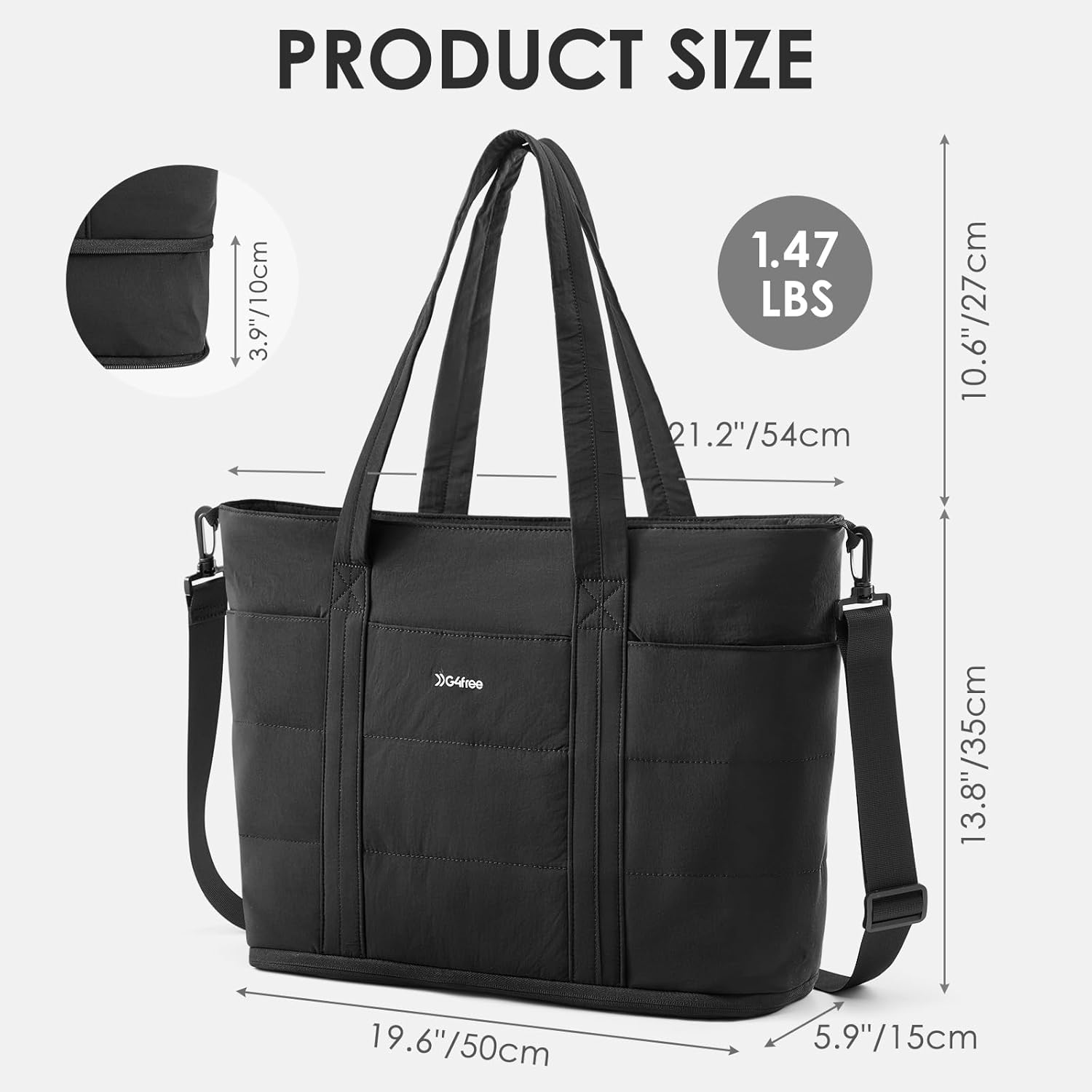 G4Free - G4Free Puffer  Tote Bag with Zipper Compartments, Expandable Handbag -TN25B522B