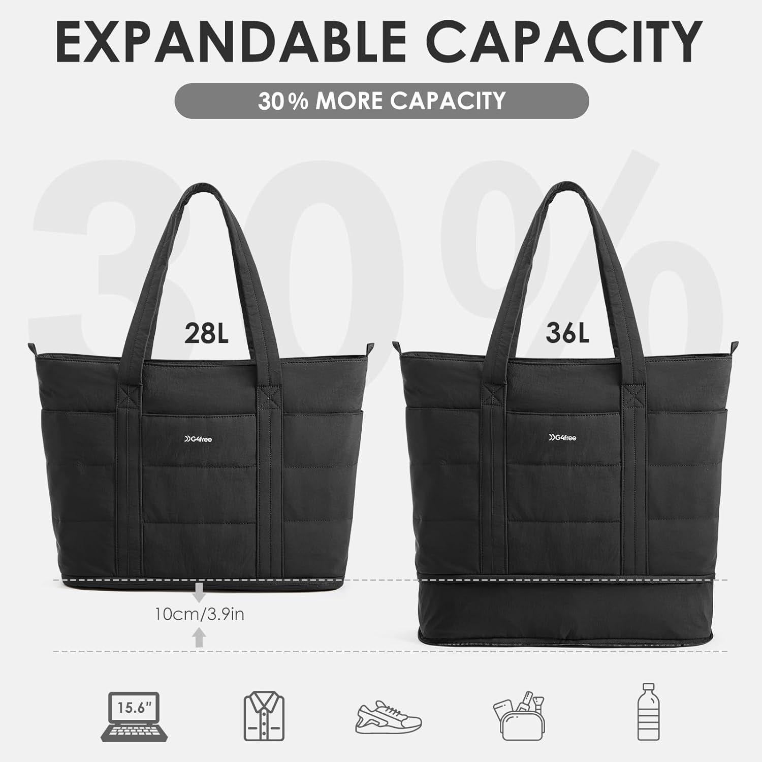 G4Free - G4Free Puffer  Tote Bag with Zipper Compartments, Expandable Handbag -TN25B522B