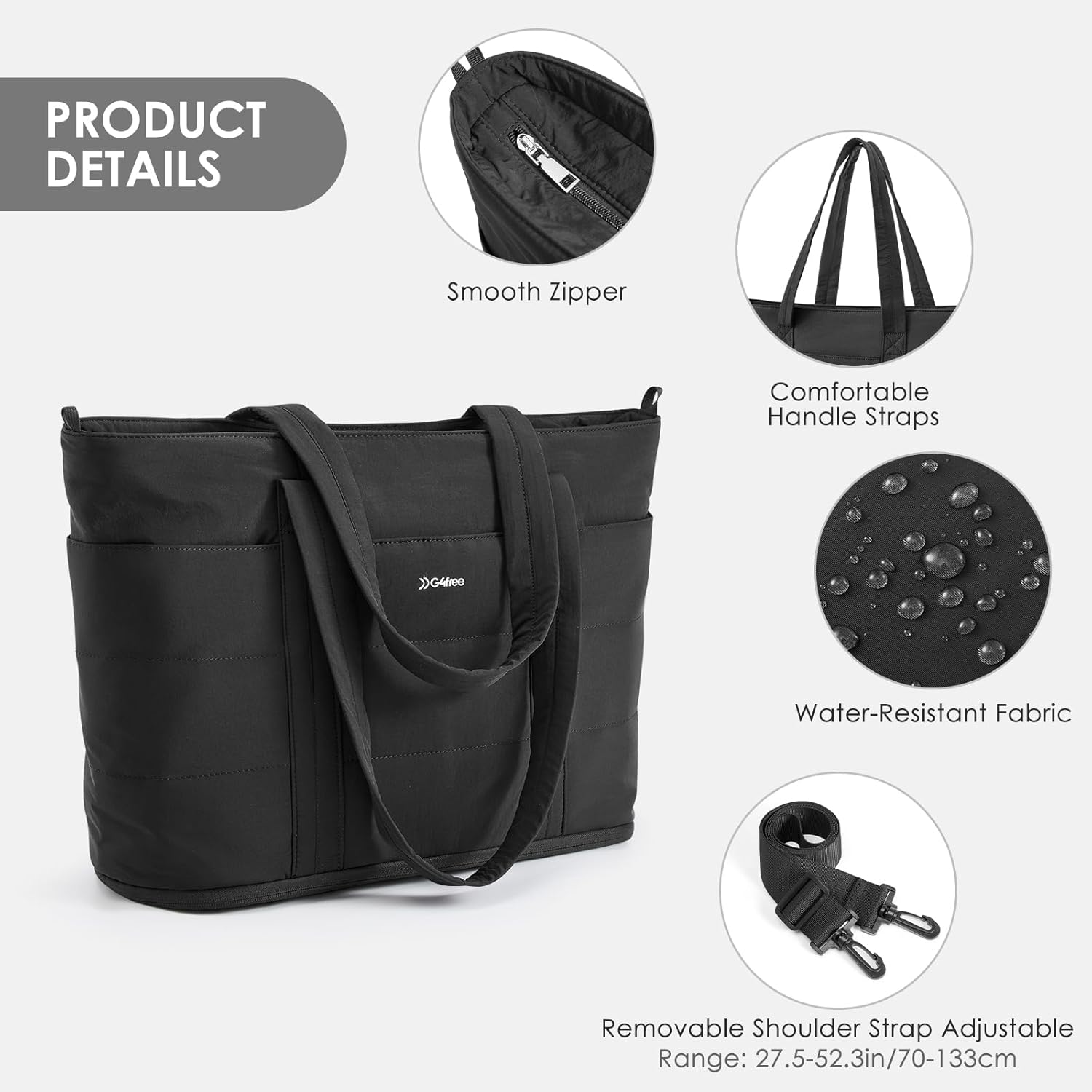 G4Free - G4Free Puffer  Tote Bag with Zipper Compartments, Expandable Handbag -TN25B522B