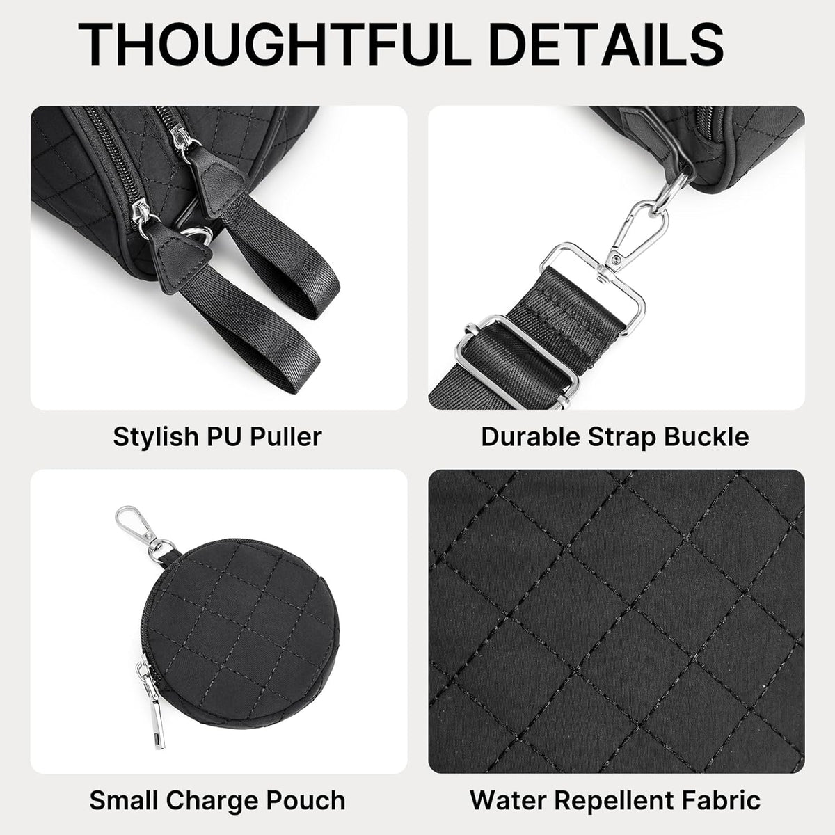 G4Free - G4Free Quilted Bum Bag Spacious Nylon with Removable Pouch -TN25B574B