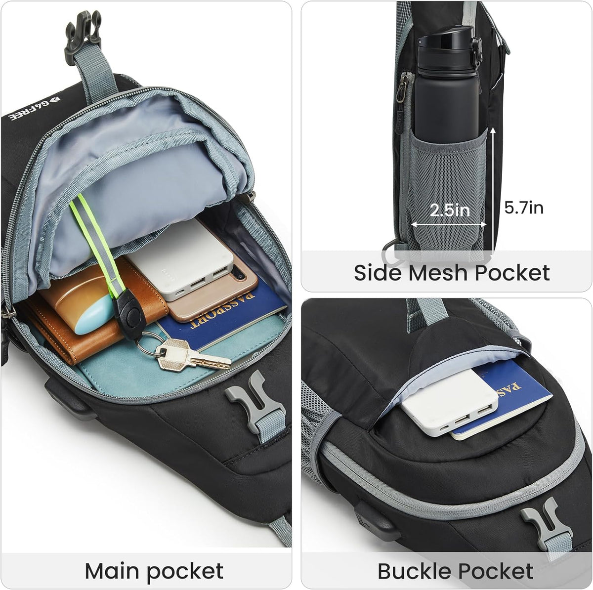 G4Free - G4Free RFID Crossbody Sling Backpack with USB Charging Port -TN23B273C