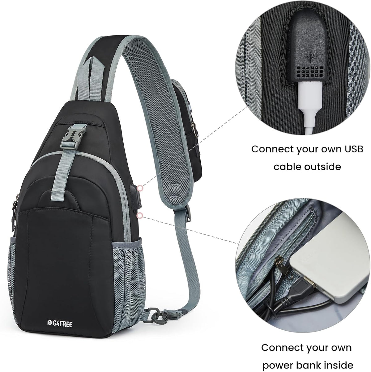 G4Free - G4Free RFID Crossbody Sling Backpack with USB Charging Port -TN23B273C