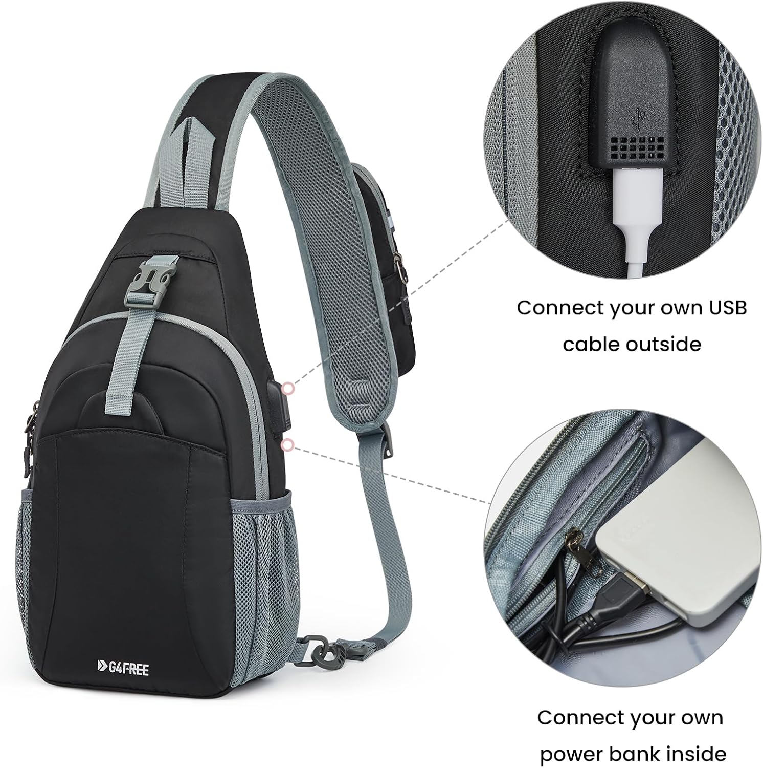 G4Free - G4Free RFID Crossbody Sling Backpack with USB Charging Port -TN23B273C